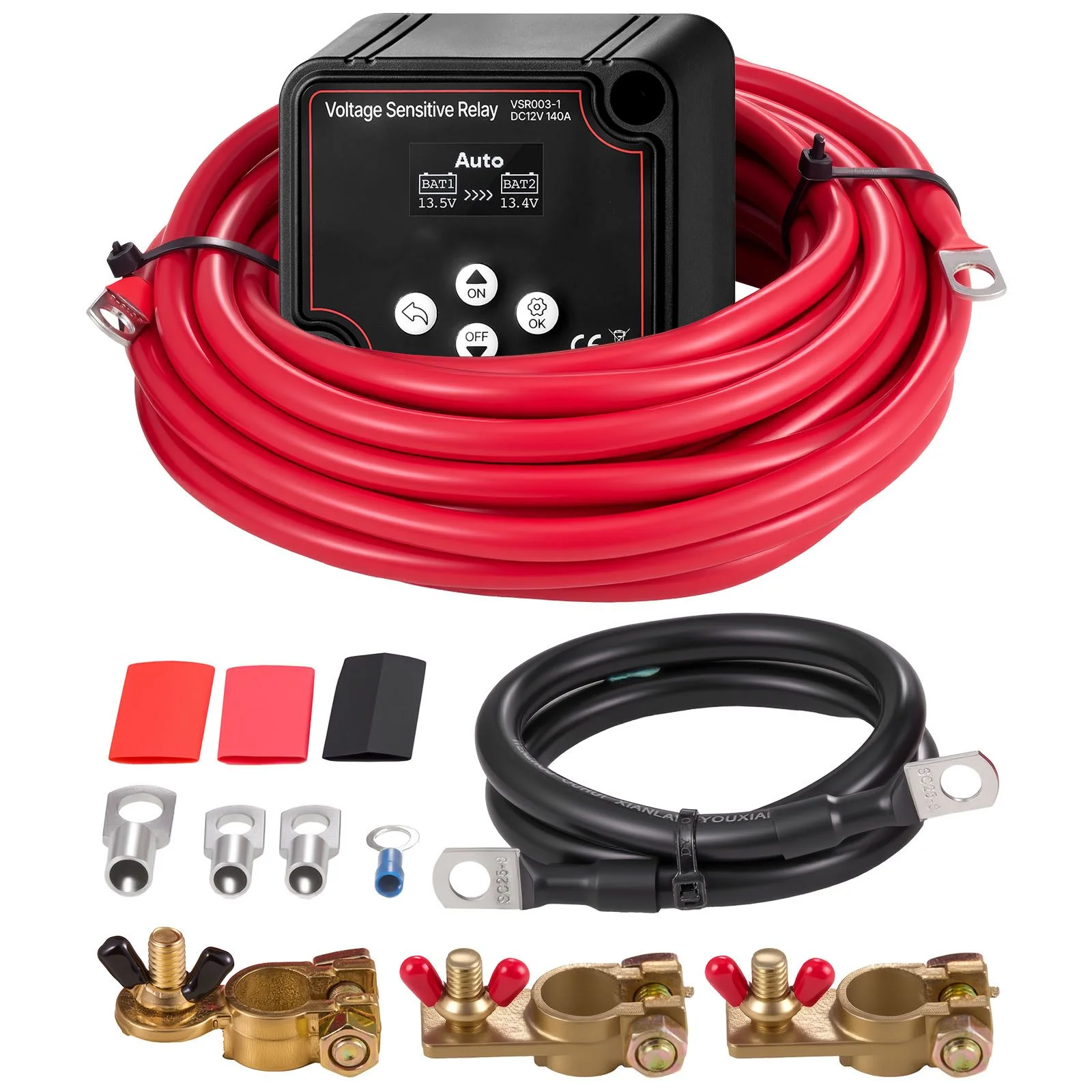Dual Battery Isolator Kit, 12V 140 Amp, Manual and Automatic VSR Voltage Sensitive Relay with Voltmeter, LCD Screen, Smart Battery Isolator, Compatible with Lead-Acid Batteries, for UTV, ATV