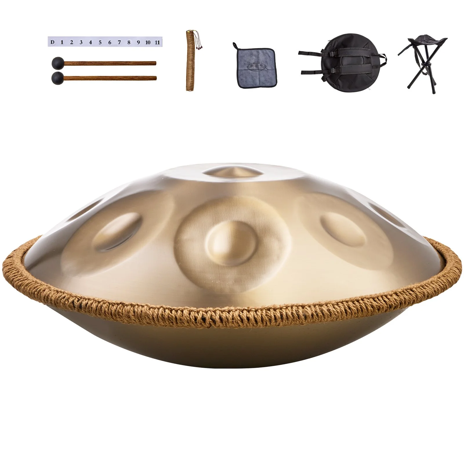 Handpan Drum 22 in 10 Notes D Minor Hand Drum Instrument with Mallet
