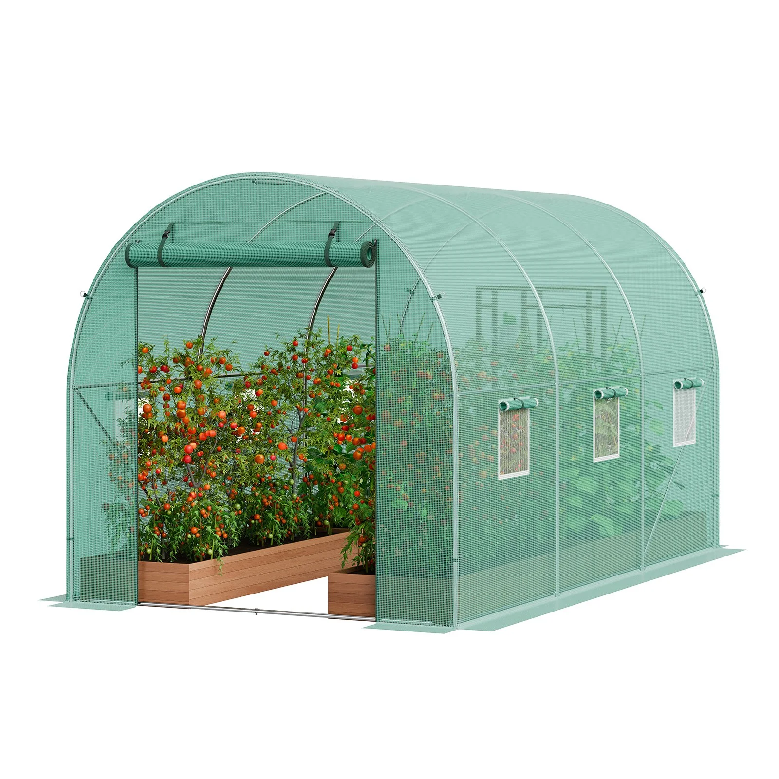 VEVOR Walk-in Tunnel Greenhouse 14.6x6.36x6.3ft Galvanized Frame PE Cover Green