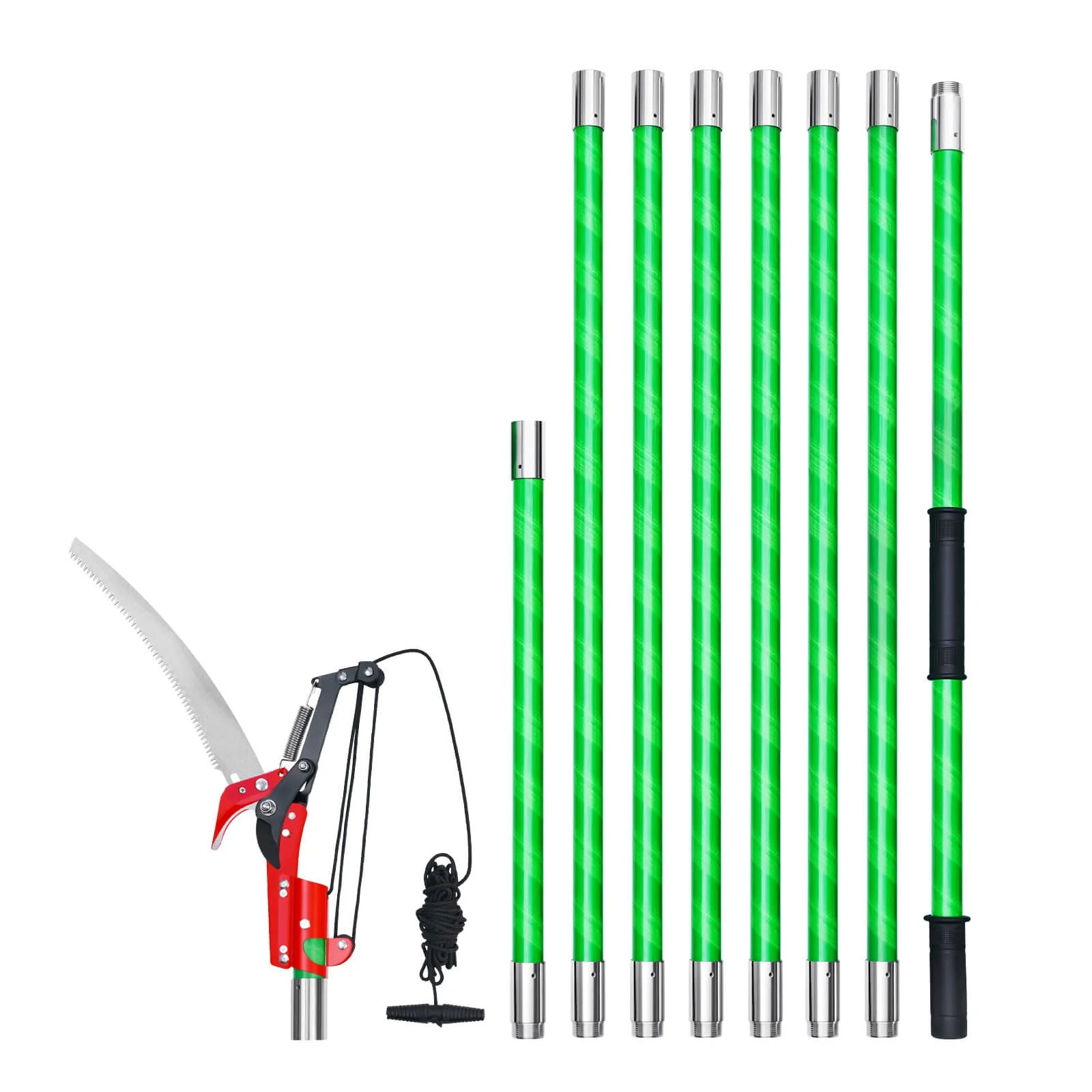 Manual Pole Saw, 118-809.3 cm Extendable Pole Tree Pruner with Scissors, Sharp 65Mn Steel Blade, Lightweight Fiberglass Handle Pole, for High Branch Trimming, Pruning Tool for Palms and Shrubs