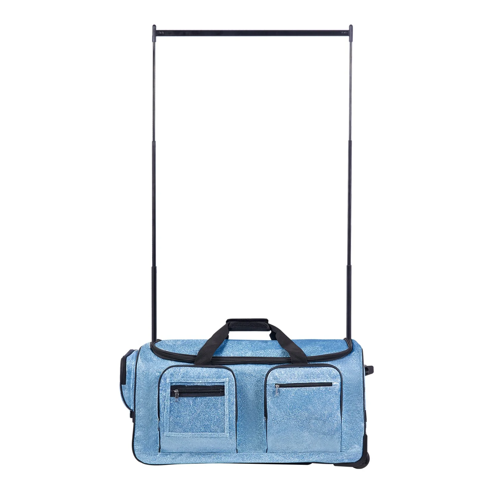 VEVOR Dance Bag with Garment Rack, 736.6 mm Rolling Dance Duffel, with Wheels, USB Port, Height Adjustable Clothes Rack, Privacy Protection Curtain, Ideal for Travel and Competitions, Sparkling Blue