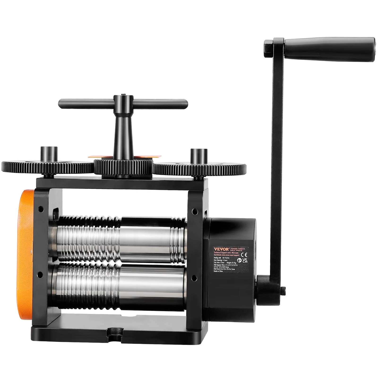 VEVOR Rolling Mill, 2.24"/57 mm Jewelry Rolling Mill Machine, 1: 2 Gear Ratio, 3-in-1 Multi-function Rolling Mill, 0-5.5 mm Press Thickness for Metal Jewelry Making Sheet Square Wire Elliptical