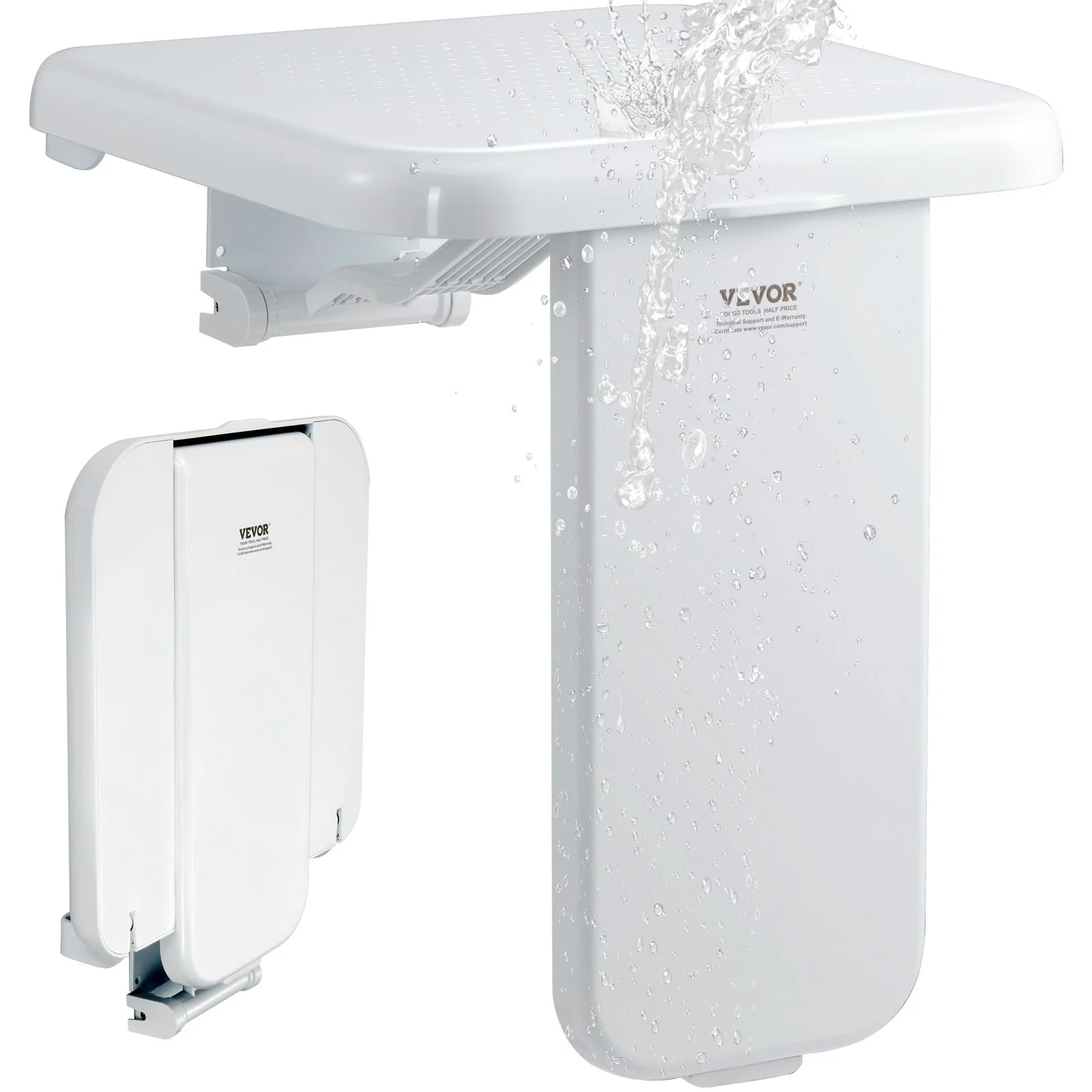 Folding ABS Shower Seat, 15.7'' x 16.7'' Unfolded, Wall Mounted Fold Up Shower Bench with 440 lbs Load Capacity, Space Saving Fold Down Shower Chair for Seniors Pregnant Women Children Adults