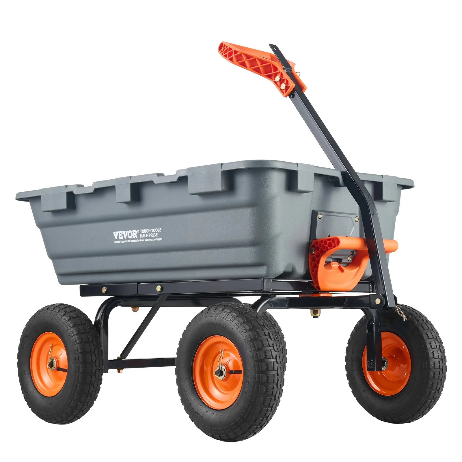 Dump Cart, Poly Garden Dump Cart with Easy to Assemble Steel Frame, Dump Wagon with 2-in-1 Convertible Handle, Utility Wheelbarrow 544kg/ 1200lbs Capacity, 33cm/ 13 inch Tires