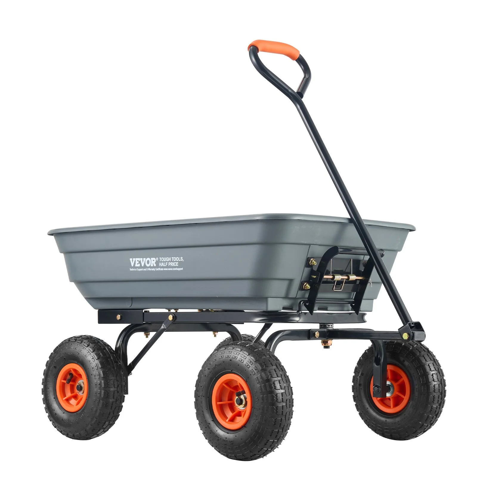 Dump Cart, Poly Garden Dump Cart with Easy to Assemble Steel Frame, Dump Wagon with 2-in-1 Convertible Handle, Utility Wheelbarrow 272kg/ 600lbs Capacity, 25.5cm/ 10 inch Tires