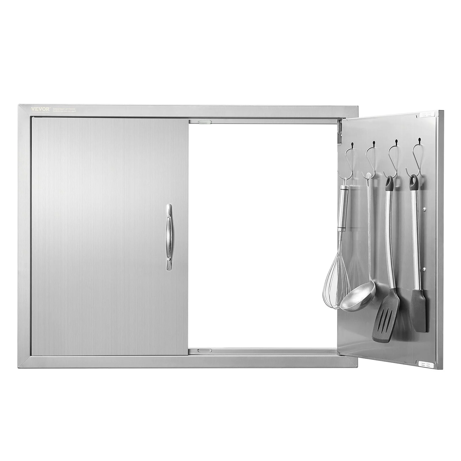 VEVOR BBQ Access Door, 787x609 mm Double Outdoor Kitchen Door, Stainless Steel Flush Mount Door, Double Wall Vertical Door with Handles and Hooks, for BBQ Island, Grilling Station, Outside Cabinet
