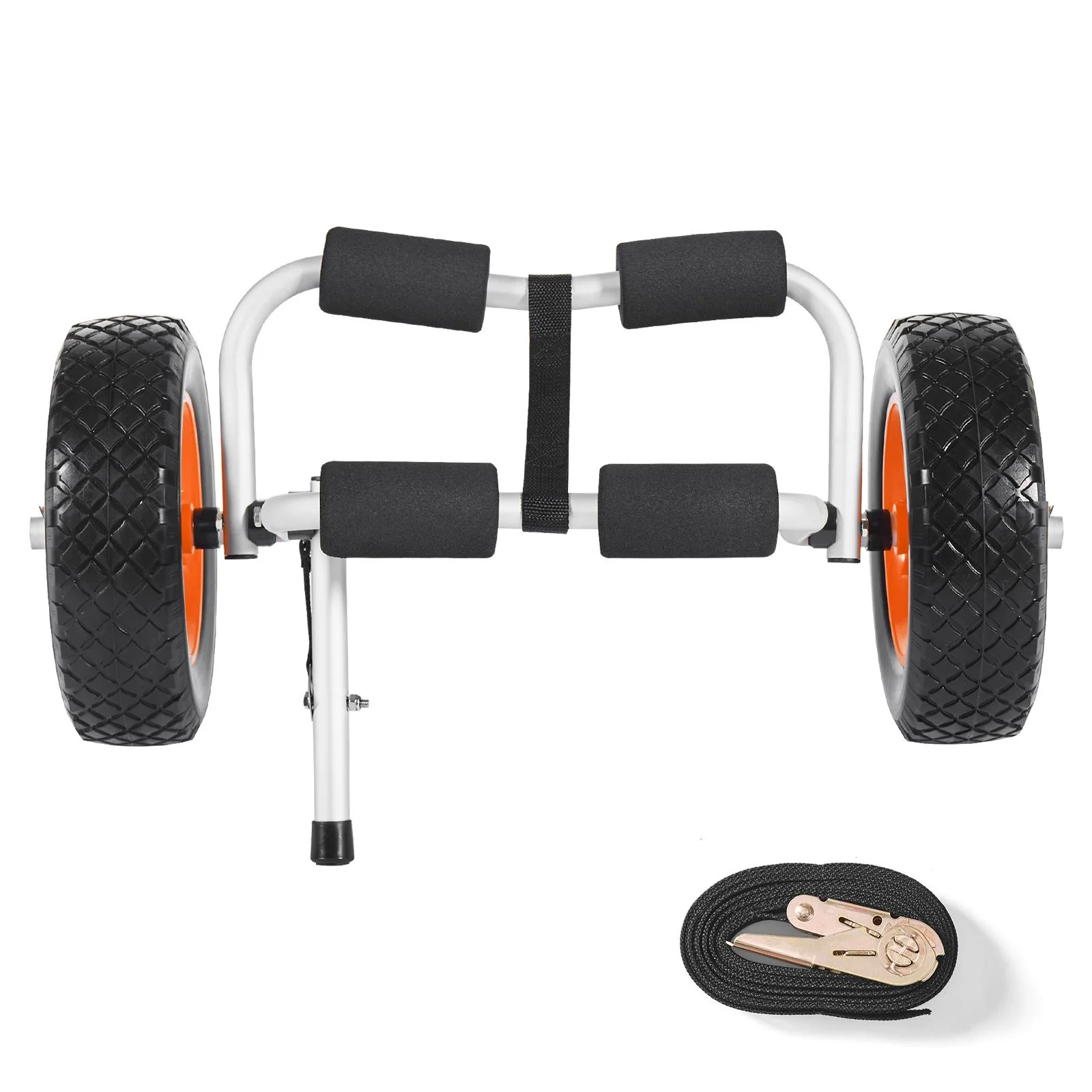 Kayak Cart, 90 kg Load Capacity, Foldable Kayak Trolley with 25.4 cm Solid Rubber Tires & 1 Ratchet Strap, Paddle Board Trolley for Carrying Kayaks, Canoes, Paddleboards, Float Mats, Jon Boats