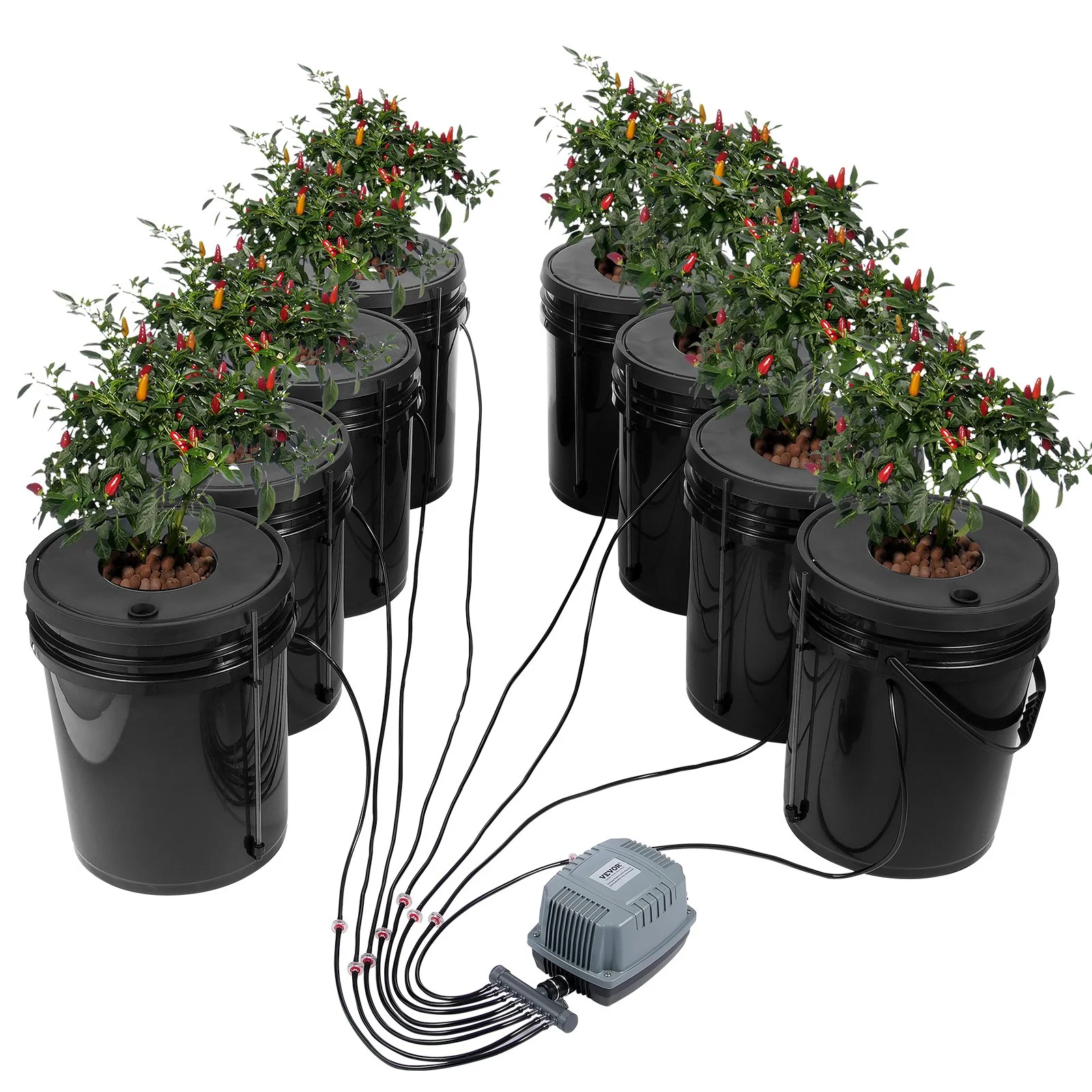 VEVOR DWC Hydroponics Grow System Deep Water Culture 8 Buckets with Air Pump