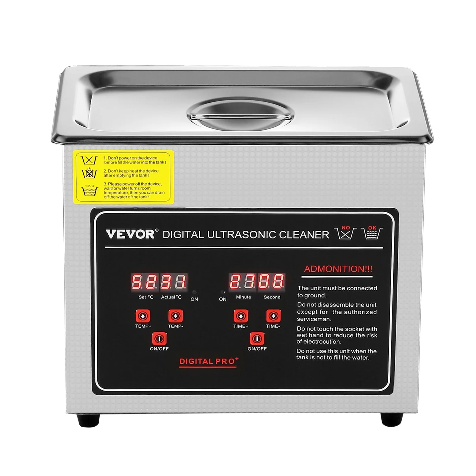 Ultrasonic Cleaner with Digital Timer & Heater, Professional Ultra Sonic Jewelry Cleaner, Stainless Steel Heated Cleaning Machine for Glasses Watch Rings Small Parts Circuit Board (3L)