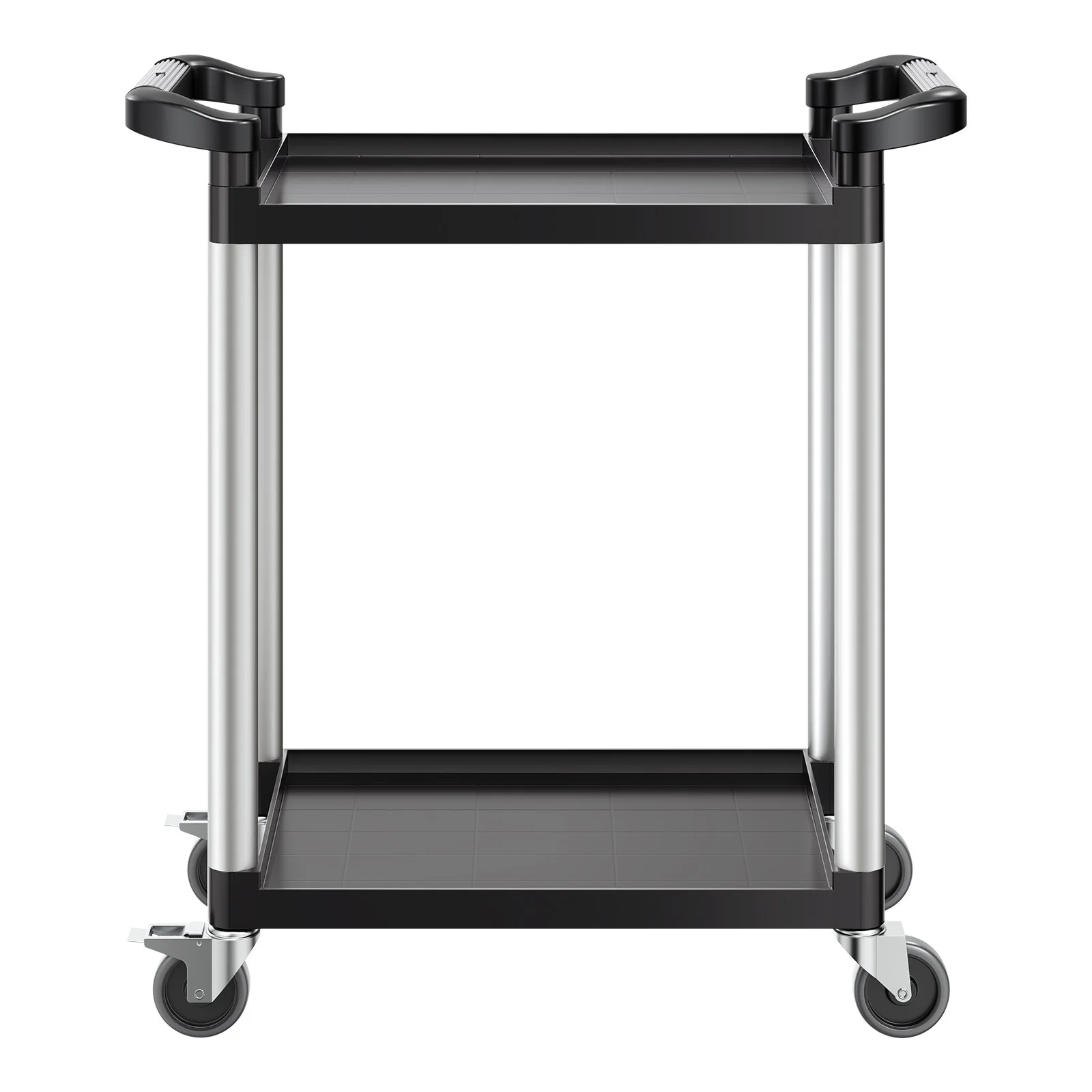 Utility Cart, 300 lbs Load Capacity, 2-tier Utility Plastic Cart with 360° Swivel Wheels (2 with Brakes), 24.4 x 16.1-inch Food Service Cart for Warehouse, Office, Home, Restaurant, Kitchen