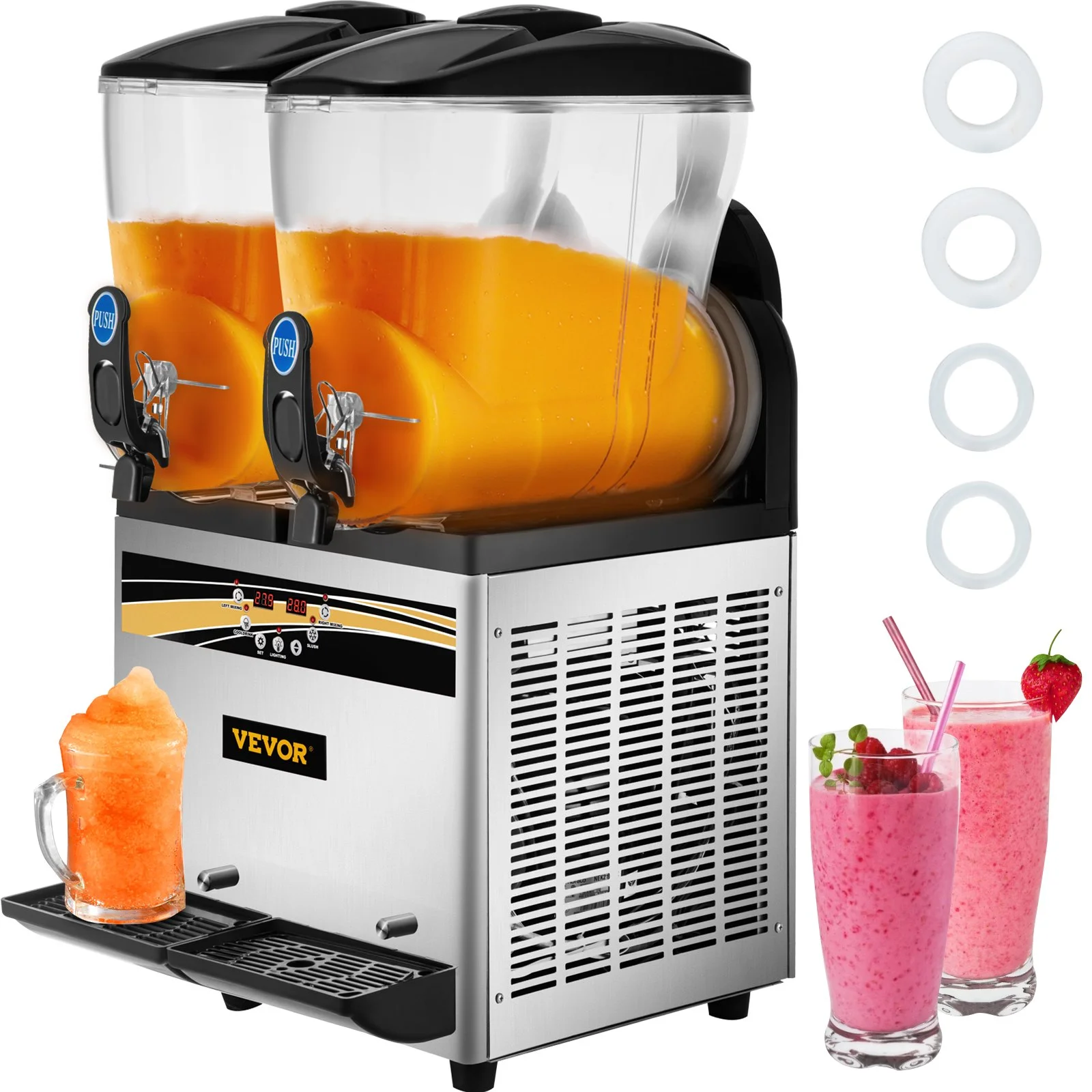 VEVOR Commercial Slush Machine Margarita Slush Maker 2x15L Frozen Drink Machine