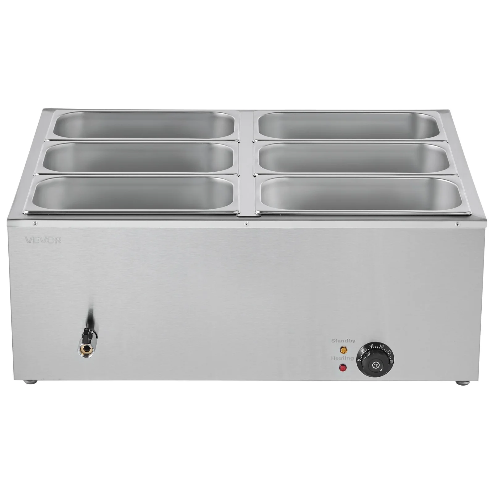 VEVOR Commercial Food Warmer, 1500W Electric Stainless Steel Steam Food Warmer with Lid, 6-Pan Fast Heating Countertop Buffet Bain Marie with Soup & Perforated Ladles, for Catering, Restaurant, Party