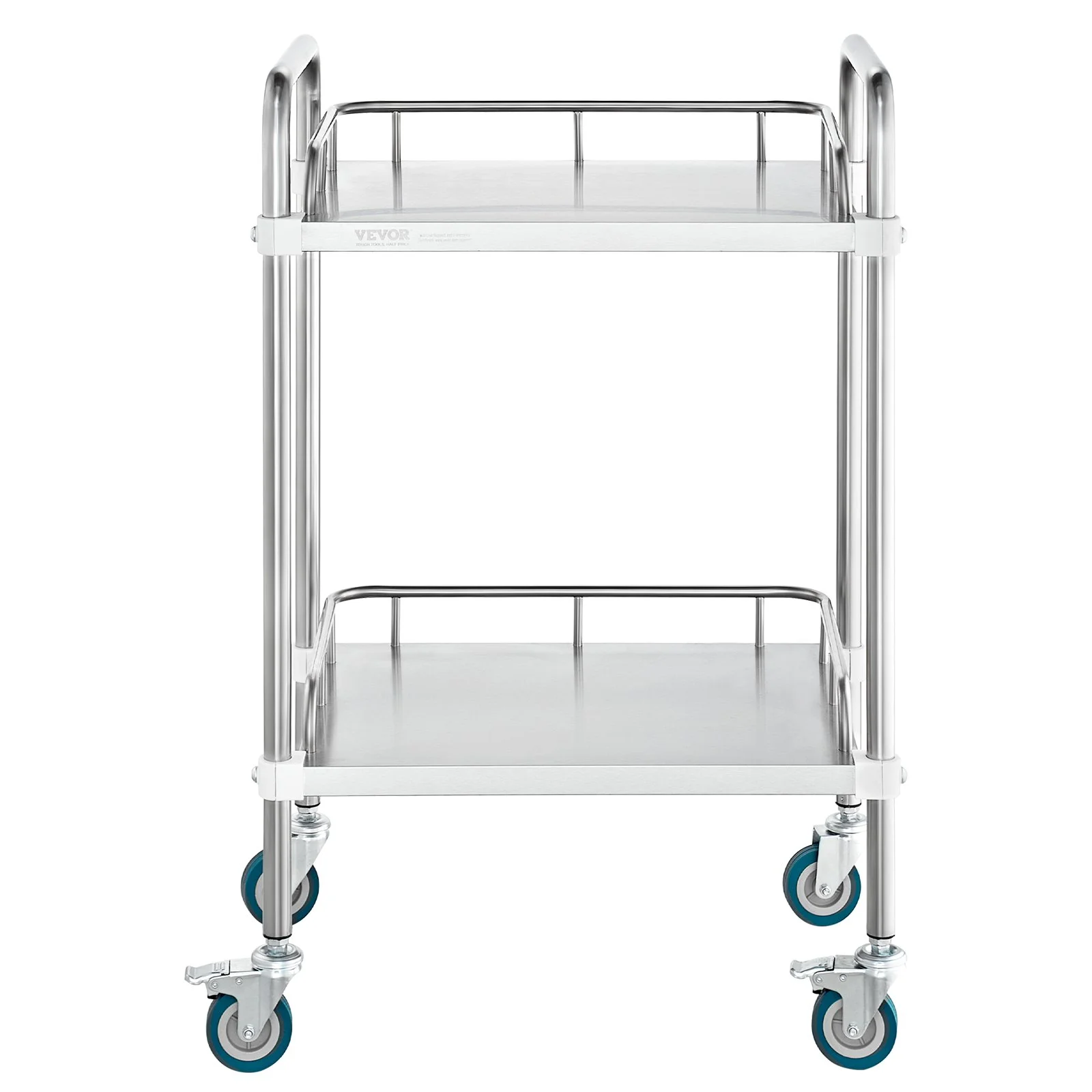 VEVOR Lab Rolling Cart, 2-Shelf Stainless Steel Rolling Cart, Lab Serving Cart with Swivel Casters, Dental Utility Cart for Clinic, Lab, Hospital, Salon, 15.16"x21.57"x34.06"
