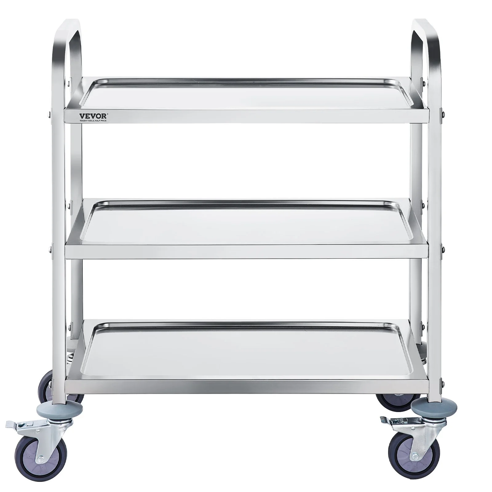 VEVOR Stainless Steel Cart, 3 Layers Lab Utility Cart 181 kg Weight Capacity, Medical Cart with Lockable Universal Wheels, for Lab, Clinic, Kitchen, Salon