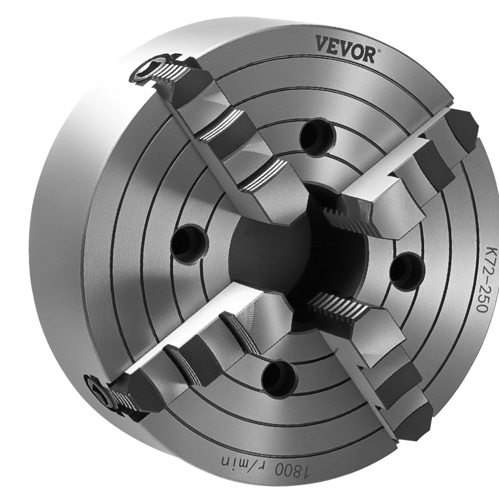 VEVOR 4-Jaw Lathe Chuck, 10 in (250 mm), Lathe Chuck, 0.6-9.84 in (15-250 mm) Clamping Range with T-key Fixing Screws Reversible Jaws, HT300 Cast Iron Material, Internal External for Wood Metal Lathe