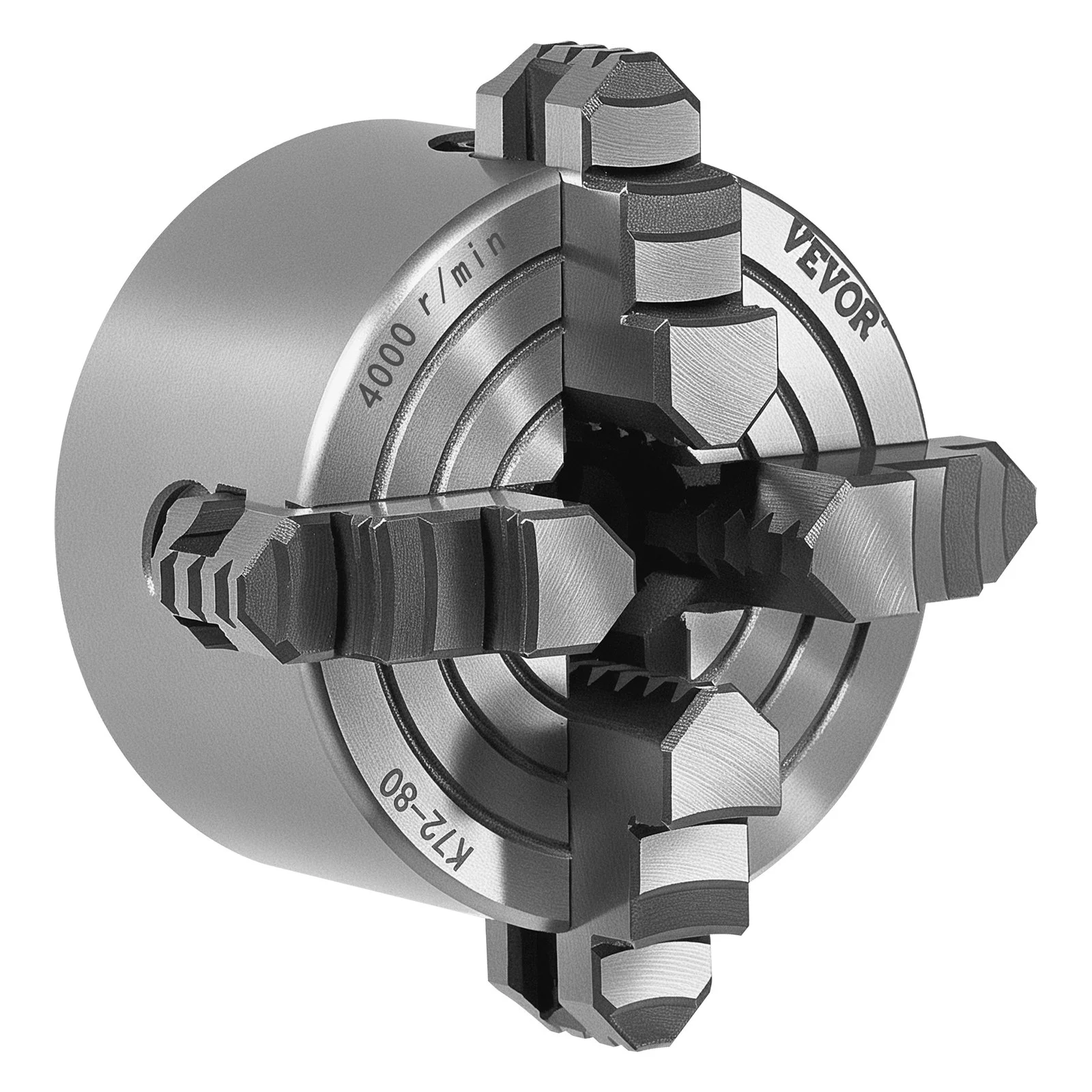 4-Jaw Lathe Chuck, 3 Inch (80 mm), 4-Jaw Chuck, 0.1-3.15 in (5-80 mm) Clamping Range with T-key Fixing Screws Reversible Jaws, HT300 Material, Internal External for Wood Metal Lathe