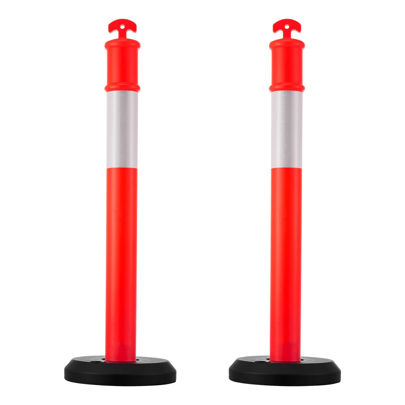 2 Pack Traffic Delineator Posts, 1140 mm Traffic Safety Cones with Fillable Base and Reflective Strips, Heavy Duty Delineator Posts for Construction Site, Parking Lot, Crowd Control, Red