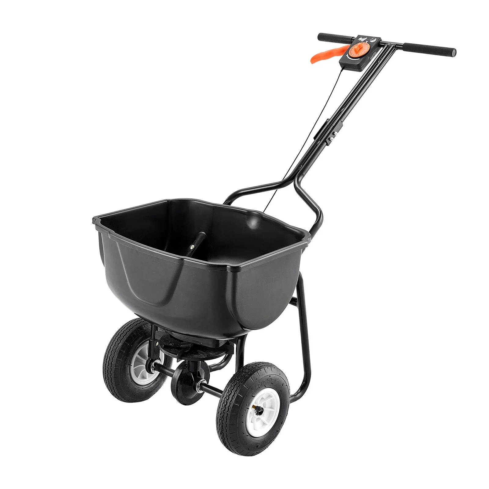 VEVOR Walk Behind Spreader, 60LBS Capacity, Push Spreader with Hopper Grate, 0-9.8 ft Spreading Width, 8 in All Terrain Pneumatic Tires, Garden & Lawn Broadcast Spreaders, for Seed, Fertilizer