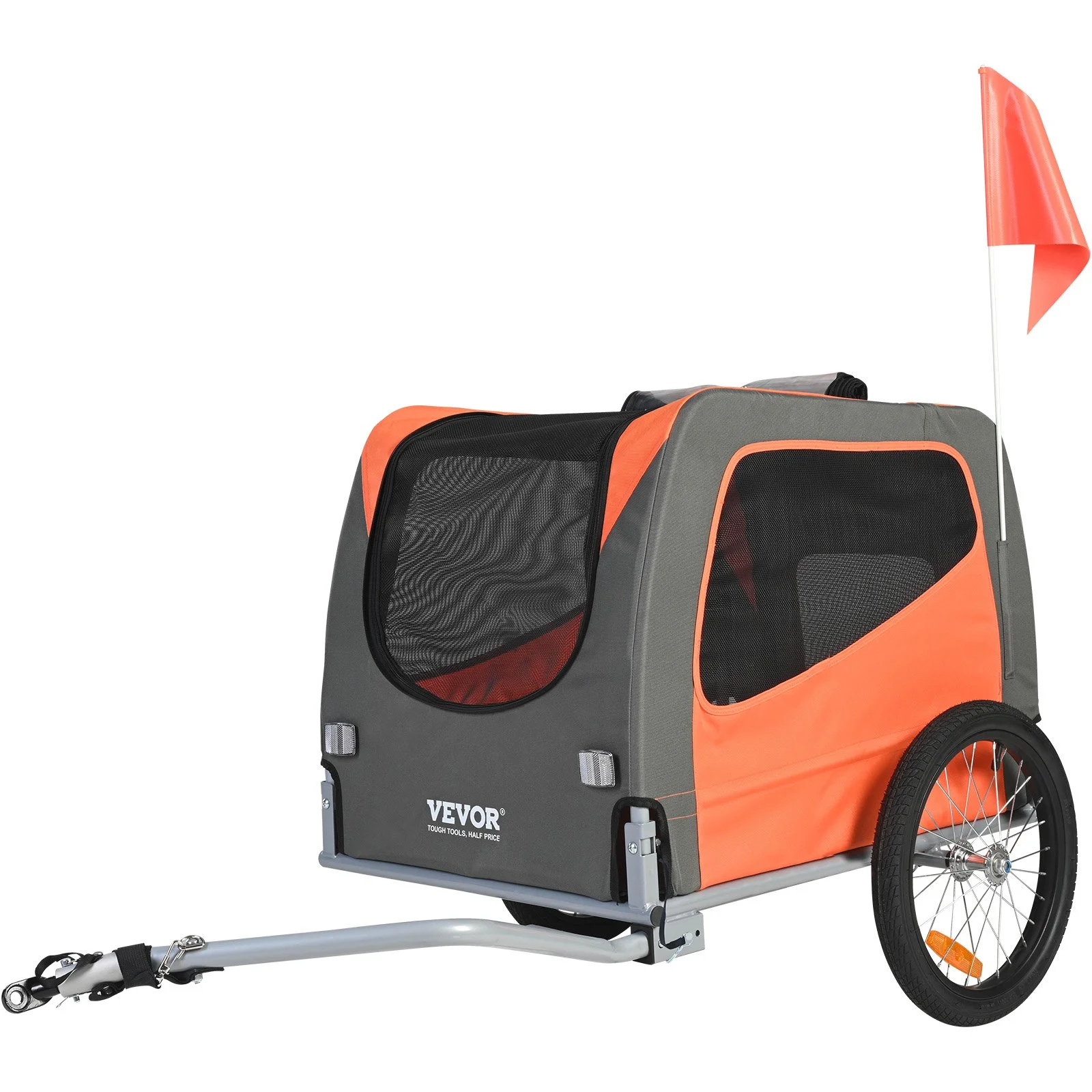 Dog Bike Trailer, Supports up to 30 kg, Pet Cart Bicycle Carrier, Easy Folding Frame with Quick Release Wheels, Universal Bicycle Coupler, Reflectors, Flag, Collapsible to Store, Orange/Gray