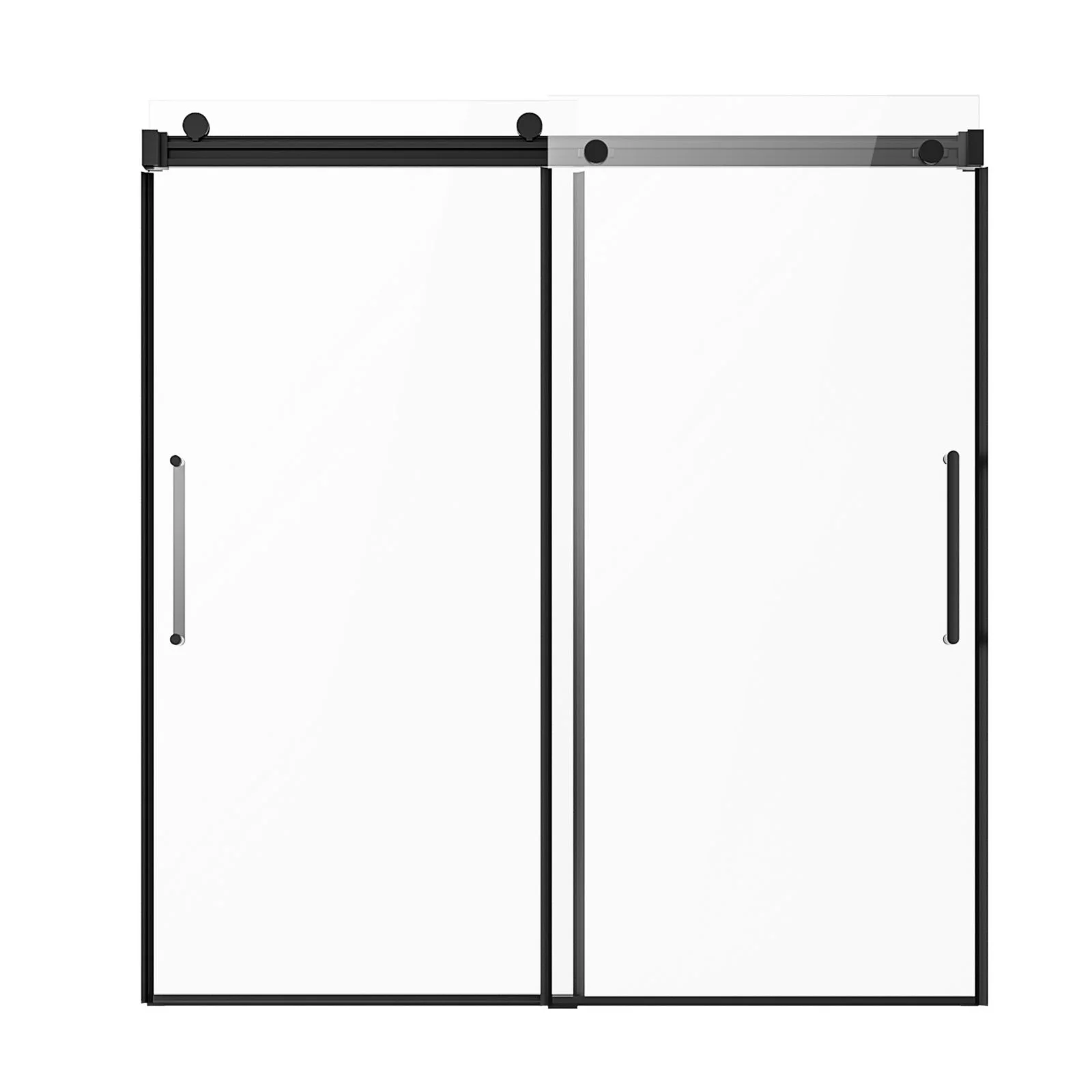 Frameless Sliding Bathtub Door, 1422-1524 mm x 1524 mm, Frameless Shower Glass Door, Frameless Double Sliding Tub Door with 5/16 in Clear Tempered Glass and Stainless Steel Handle, Black Finish