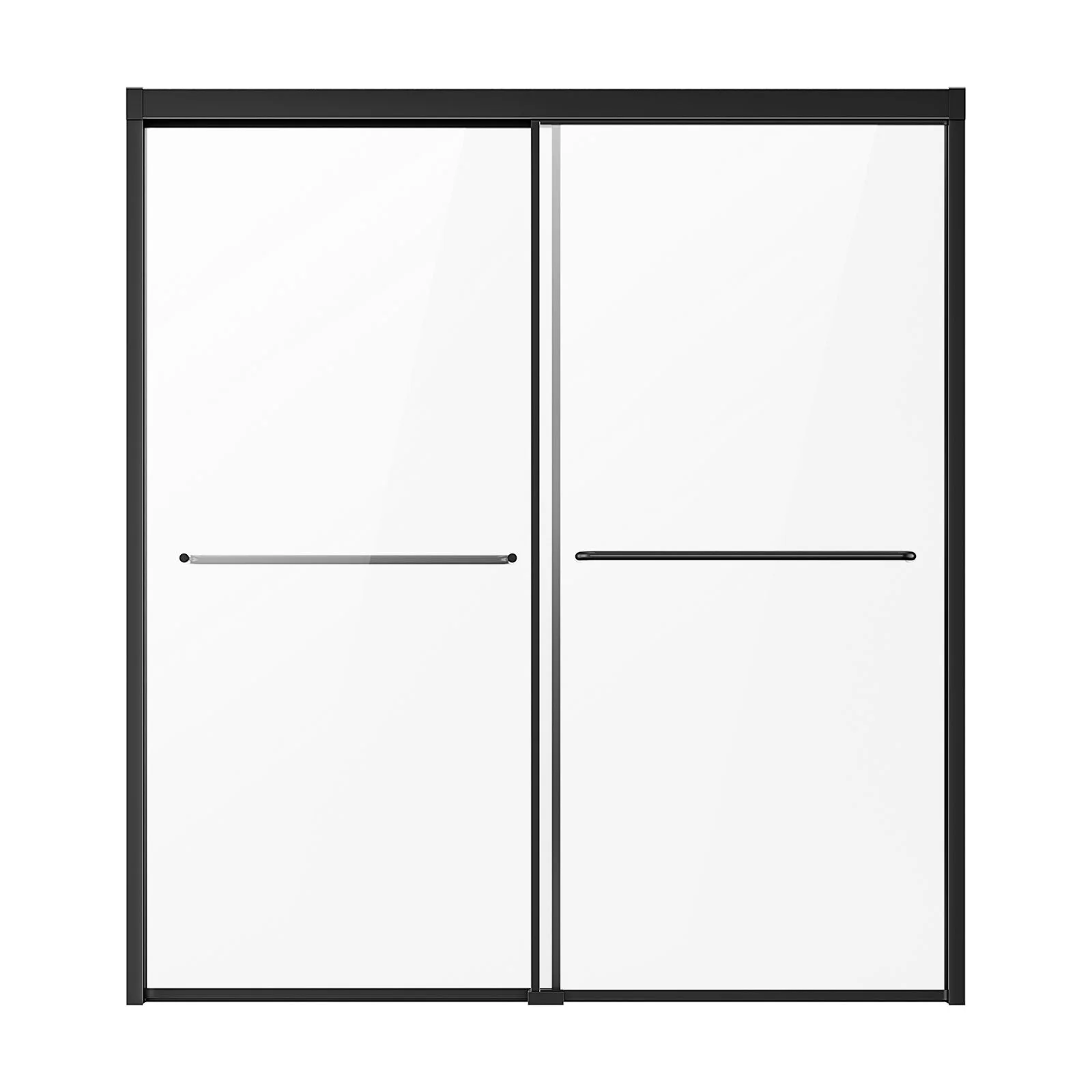 Bathtub Shower Door, 1422-1524 mm x 1524 mm, Semi-Frameless Double Sliding Tub Door, Semi-Frameless Bypass Tub Door with 1/4 in Shatterproof Tempered Glass and Stainless Steel Handle, Black