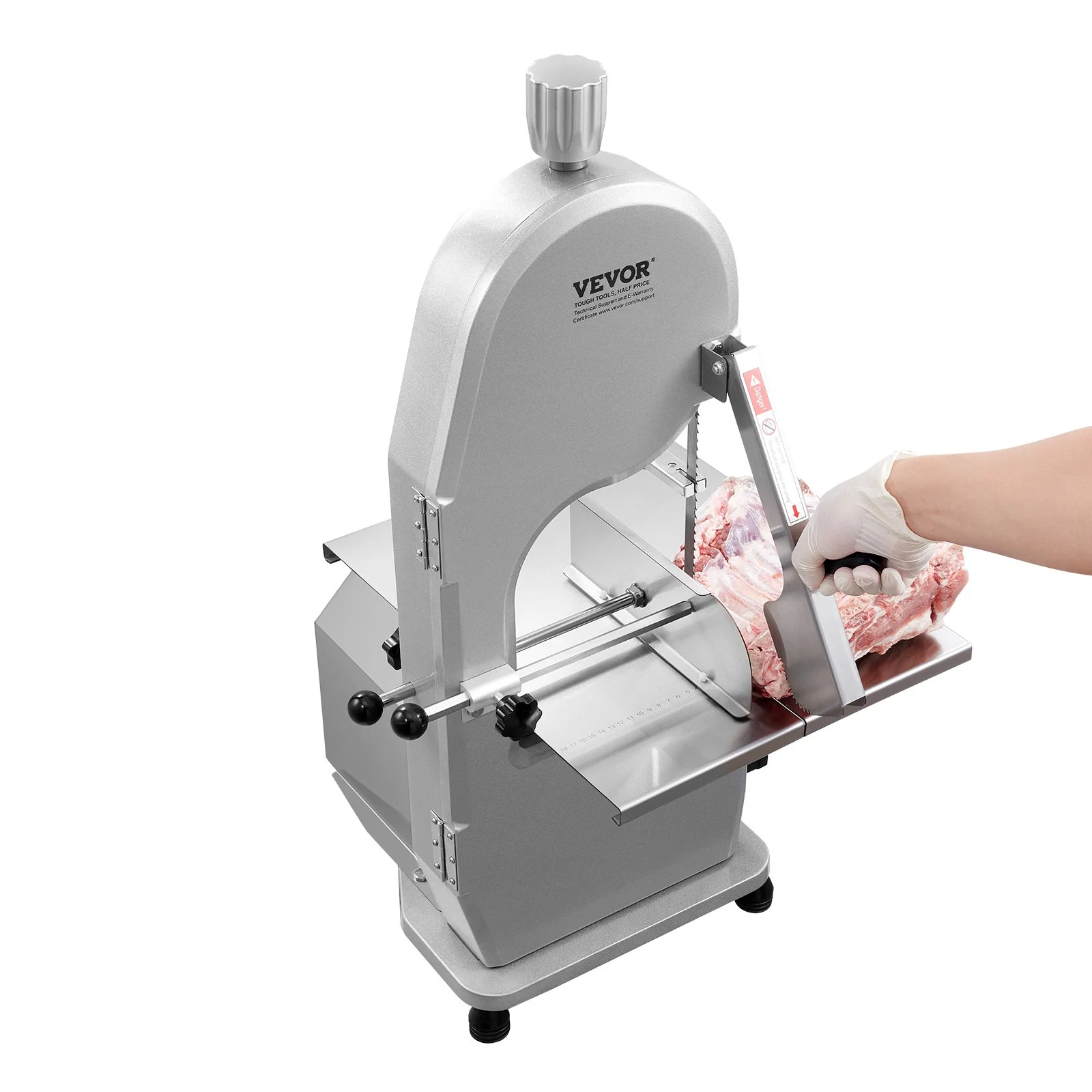VEVOR Commercial Electric Meat Bandsaw, 1800W Stainless Steel Countertop Bone Sawing Machine, 380 x 485 mm Workbench, 180 mm Max Cutting Thickness, Frozen Meat Cutter with 5 Blades for Rib Pork Beef