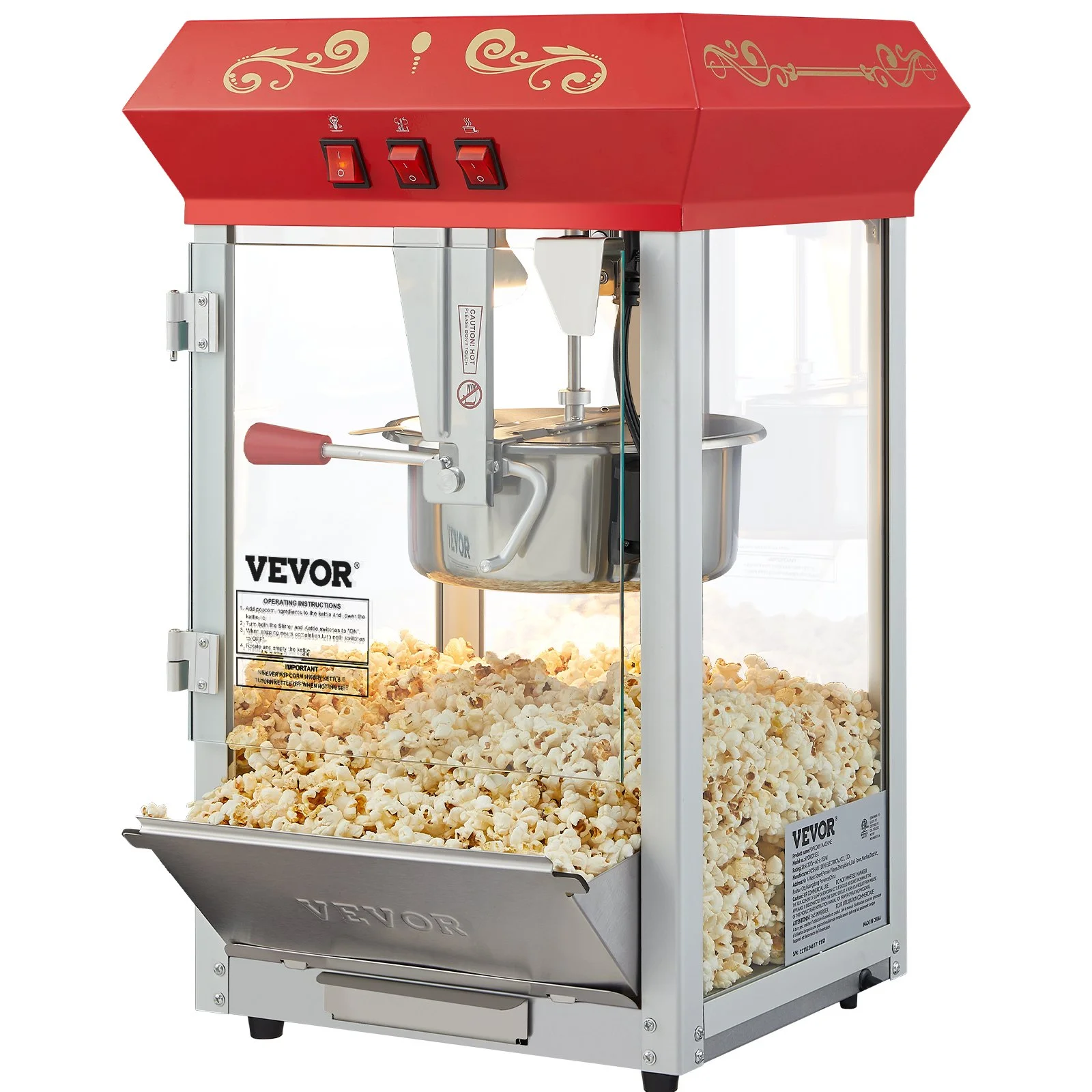 VEVOR Popcorn Popper Machine Countertop Popcorn Maker 850W 8 Oz 48 Cups Red