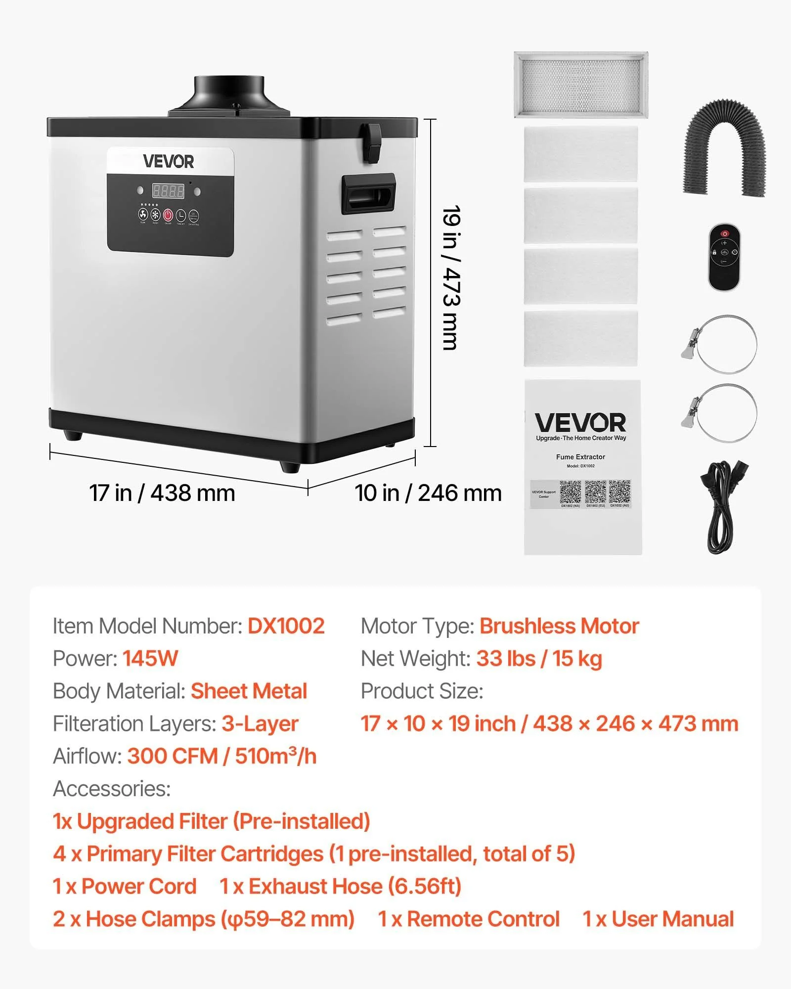 Solder Fume Extractor, Upgraded 4-Stage Filtration Soldering Smoke Absorber with 510 m³/h Strong Suction, 10-Speed & Remote Control Brushless Smoke Ex thumbnail 7