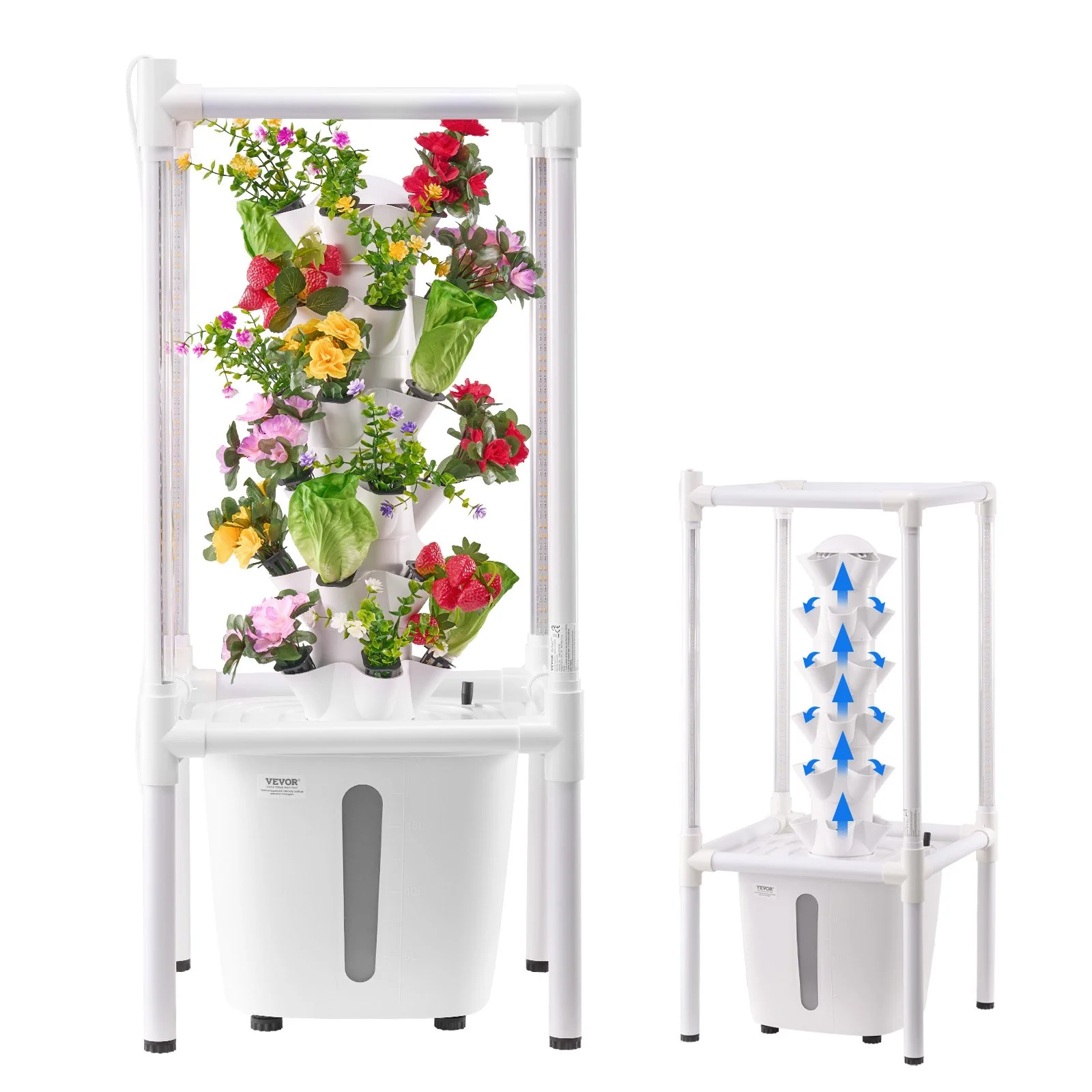 VEVOR Hydroponic Growing System with Grow Light 30 Pods Hydroponic Tower Garden