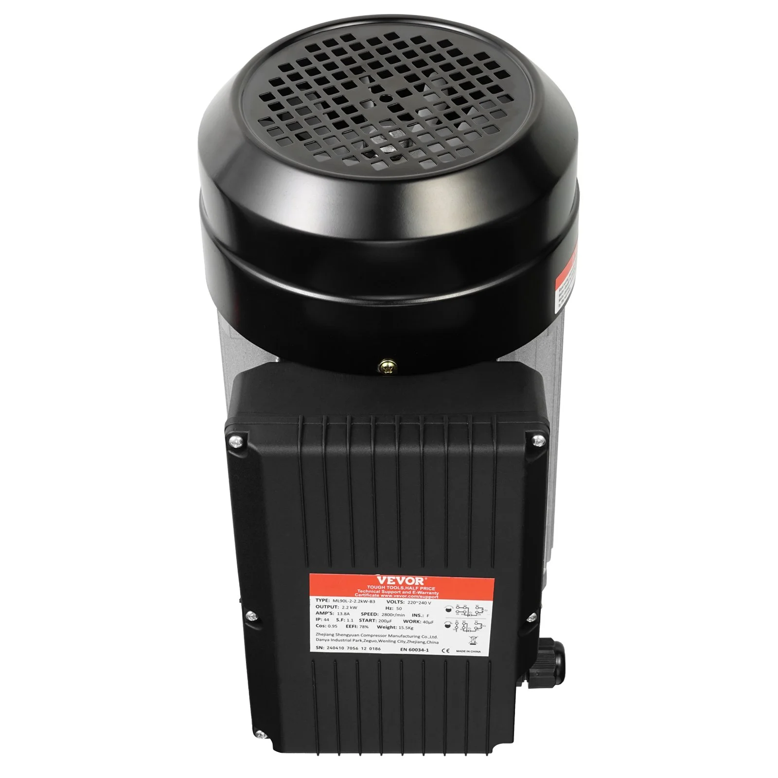 VEVOR 2.2KW Electric Motor 2800 rpm, AC 220~240V 13.8A, 90L, B3 Frame, Air Compressor Motor Single Phase, 24mm Keyed Shaft, CW/CCW Rotation for Agricultural Machinery and General Equipment