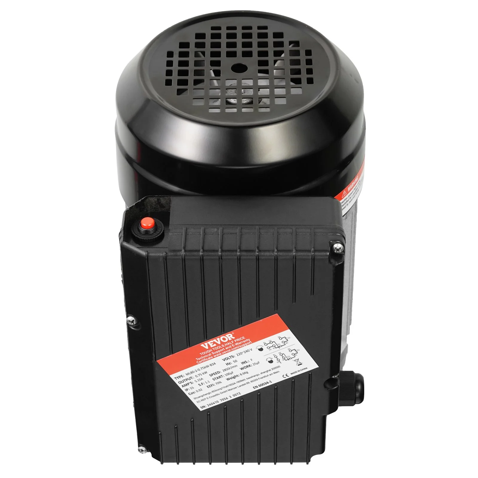 0.75KW Electric Motor 2850 rpm, AC 220~240V 5.15A, 80, B34 Frame, Air Compressor Motor Single Phase, 19mm Keyed Shaft, CW/CCW Rotation for Agricultural Machinery and General Equipment