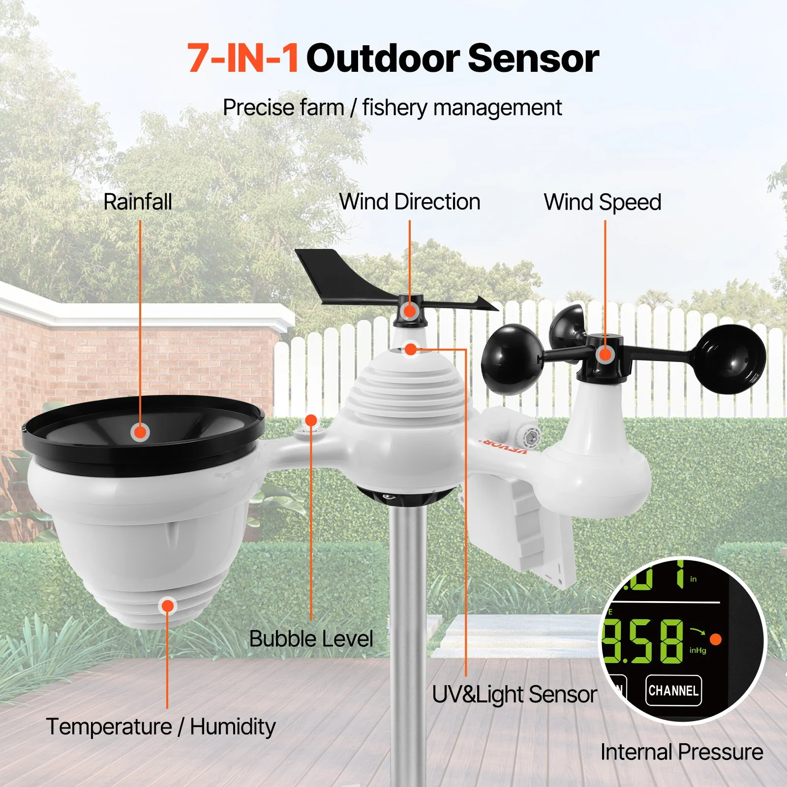 7-in-1 Wi-Fi Weather Station, 7.5 in Color Display, Home Weather Station Indoor Outdoor, with Solar Wireless Outdoor Sensor Alarm Alerts, for Temperat thumbnail 2