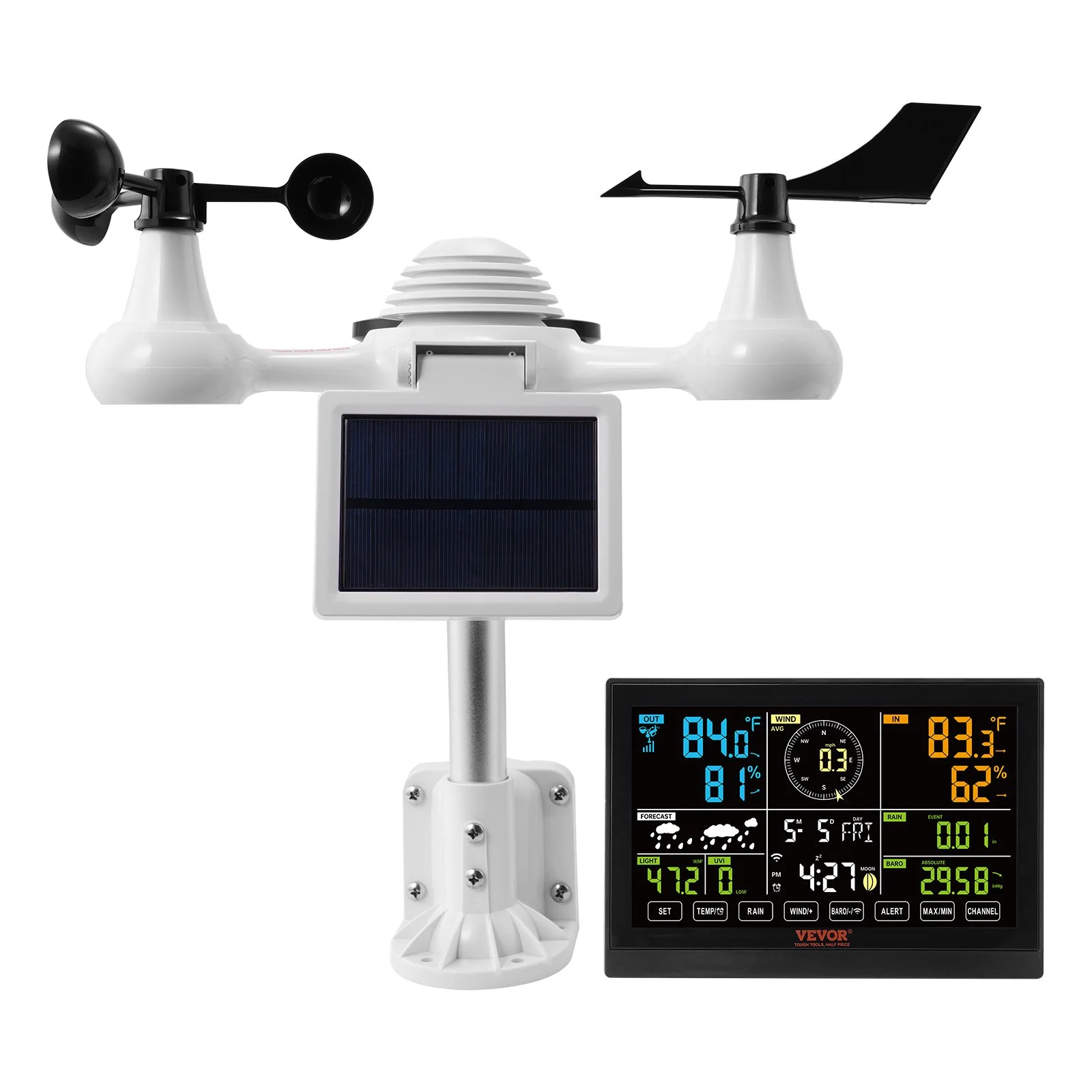 7-in-1 Wi-Fi Weather Station, 7.5 in Color Display, Home Weather Station Indoor Outdoor, with Solar Wireless Outdoor Sensor Alarm Alerts, for Temperat thumbnail 9