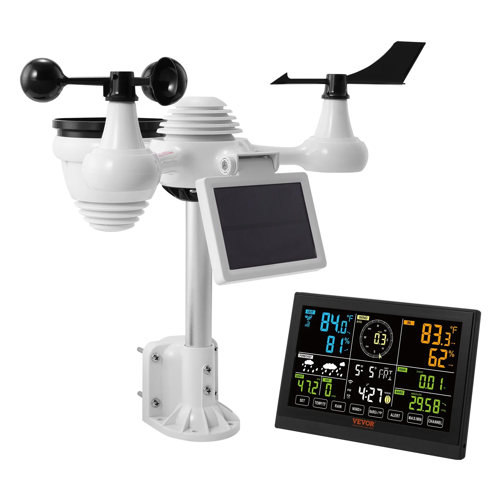 7-in-1 Wi-Fi Weather Station, 7.5 in Color Display, Home Weather Station Indoor Outdoor, with Solar Wireless Outdoor Sensor Alarm Alerts, for Temperat thumbnail 10