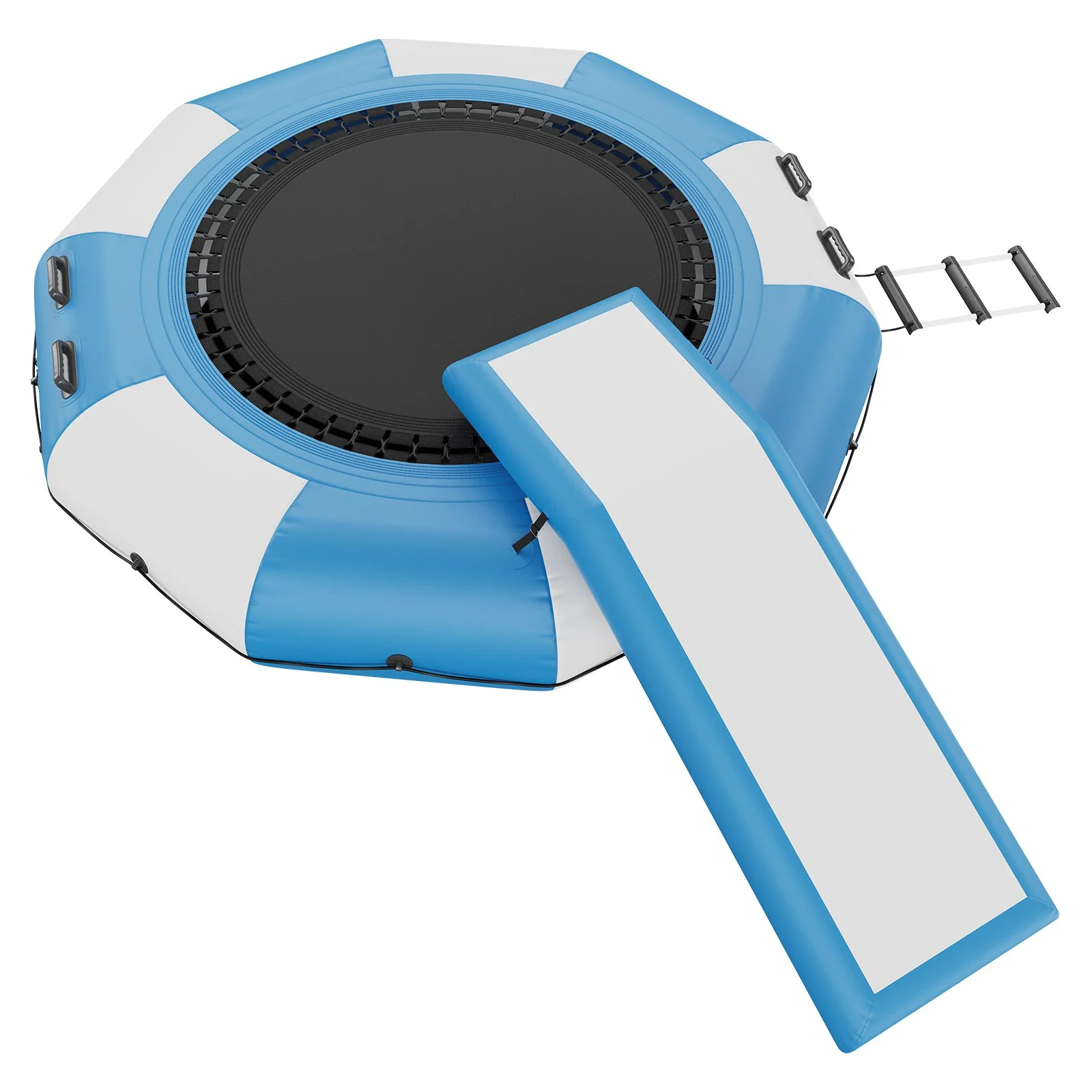 Inflatable Water Bouncer, 10ft Recreational Water Trampoline, Portable Bounce Swim Platform with Slide, 3-Step Ladder & Electric Air Pump, Kid Adult Floating Rebounder for Pool Lake Water Sports