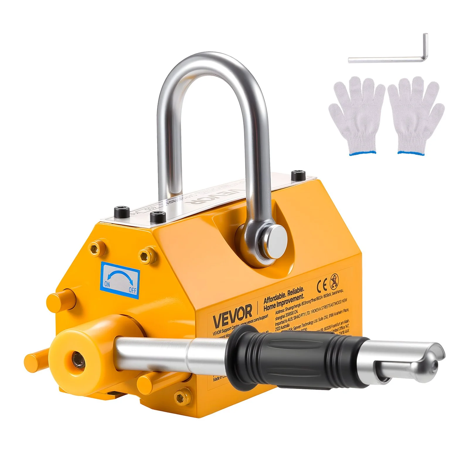 VEVOR Permanent Magnetic Lifter, 400 kg Pulling Capacity, Heavy Duty N42 Neodymium Lifting Magnet with Release Handle and Steel Hook, Used in Shop Crane and Hoist, for Lifting Plate Steel, Board