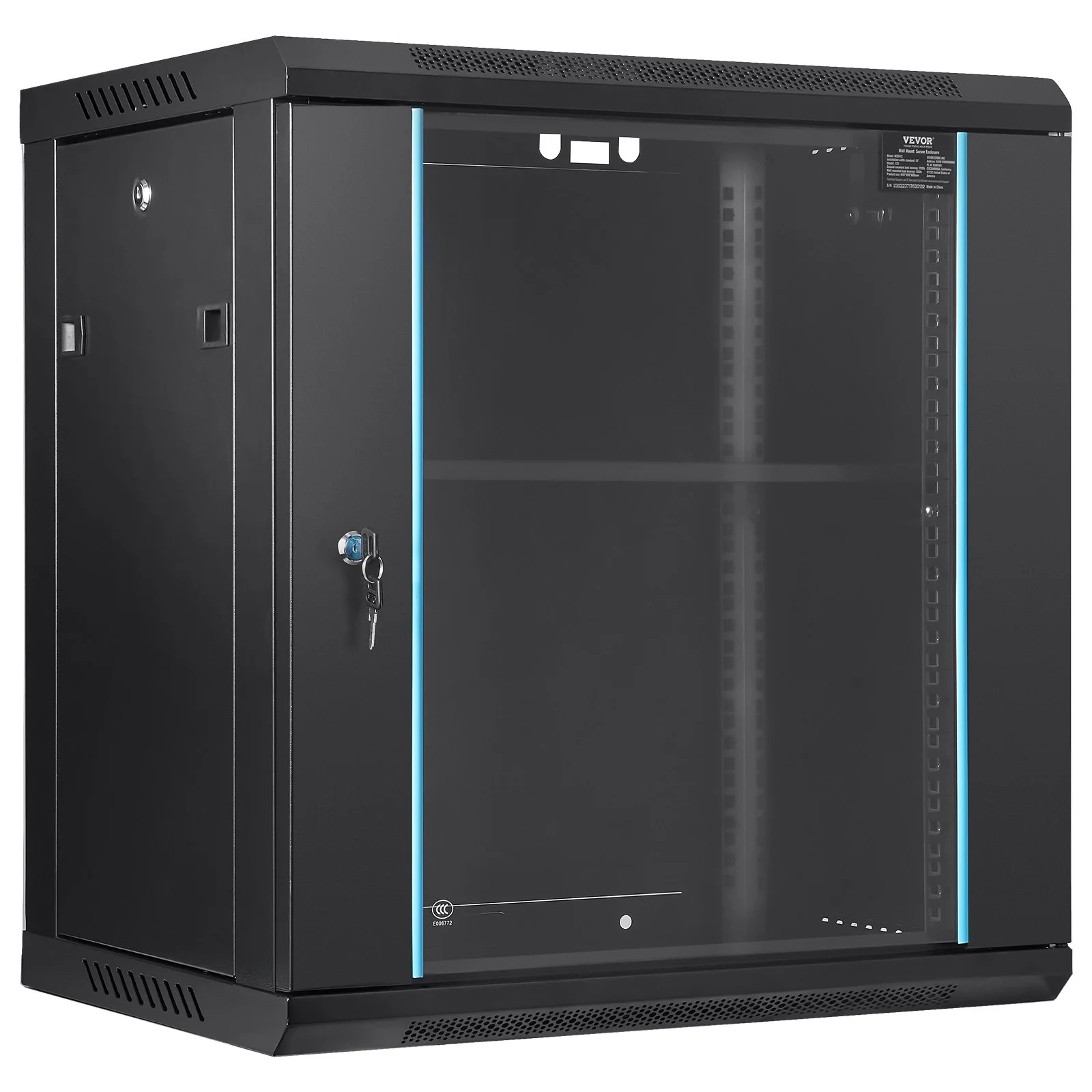 VEVOR Wall Mount Network Server Cabinet, 393.7 mm Deep, Server Rack Cabinet Enclosure, 90.72 kg Max. Ground-mounted Load Capacity, with Locking Glass Door Side Panels, for IT Equipment, A/V Devices