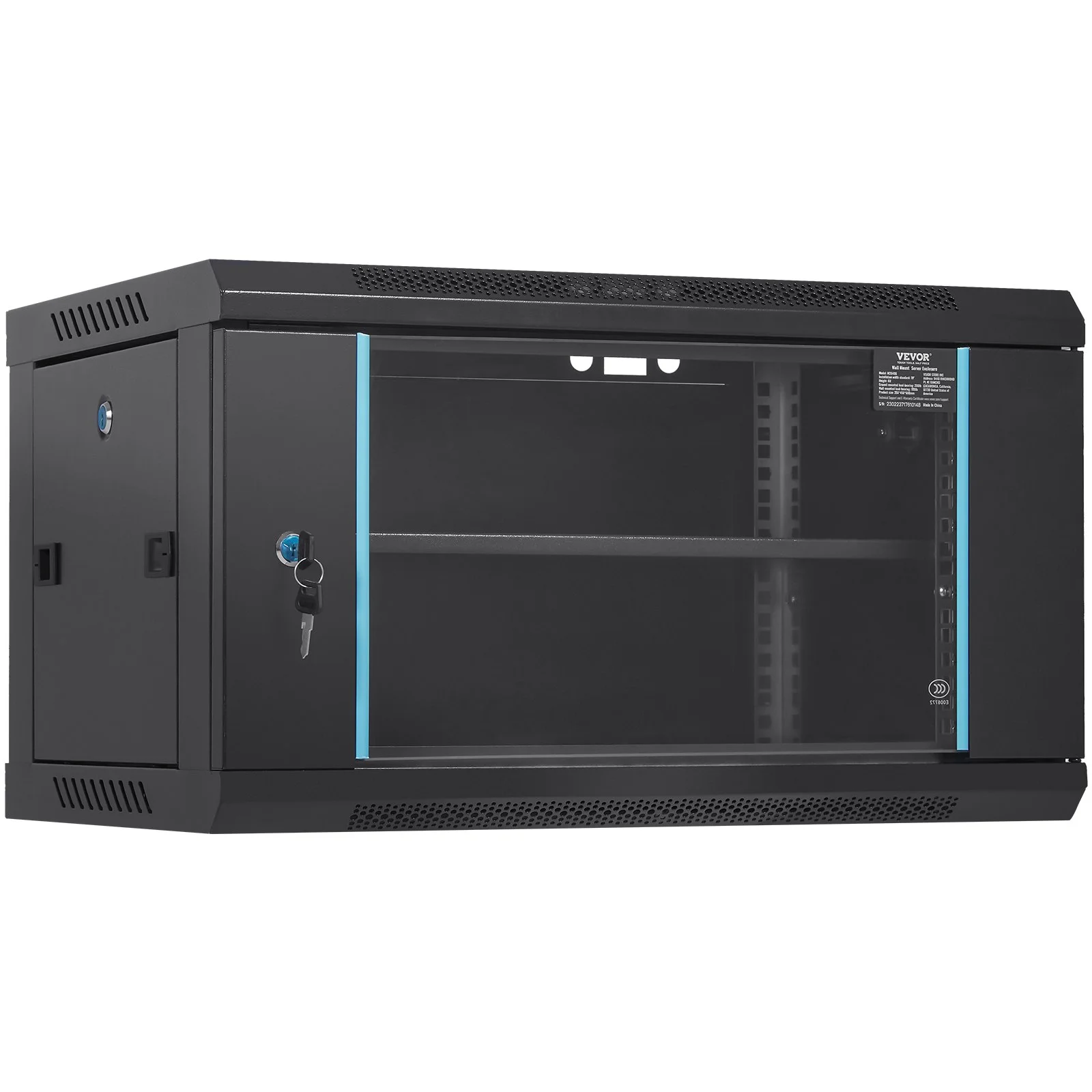 6U Wall Mount Network Server Cabinet, 15.5'' Deep, Server Rack Cabinet Enclosure, 200 lbs Max. Ground-mounted Load Capacity, with Locking Glass Door Side Panels, for IT Equipment, A/V Devices
