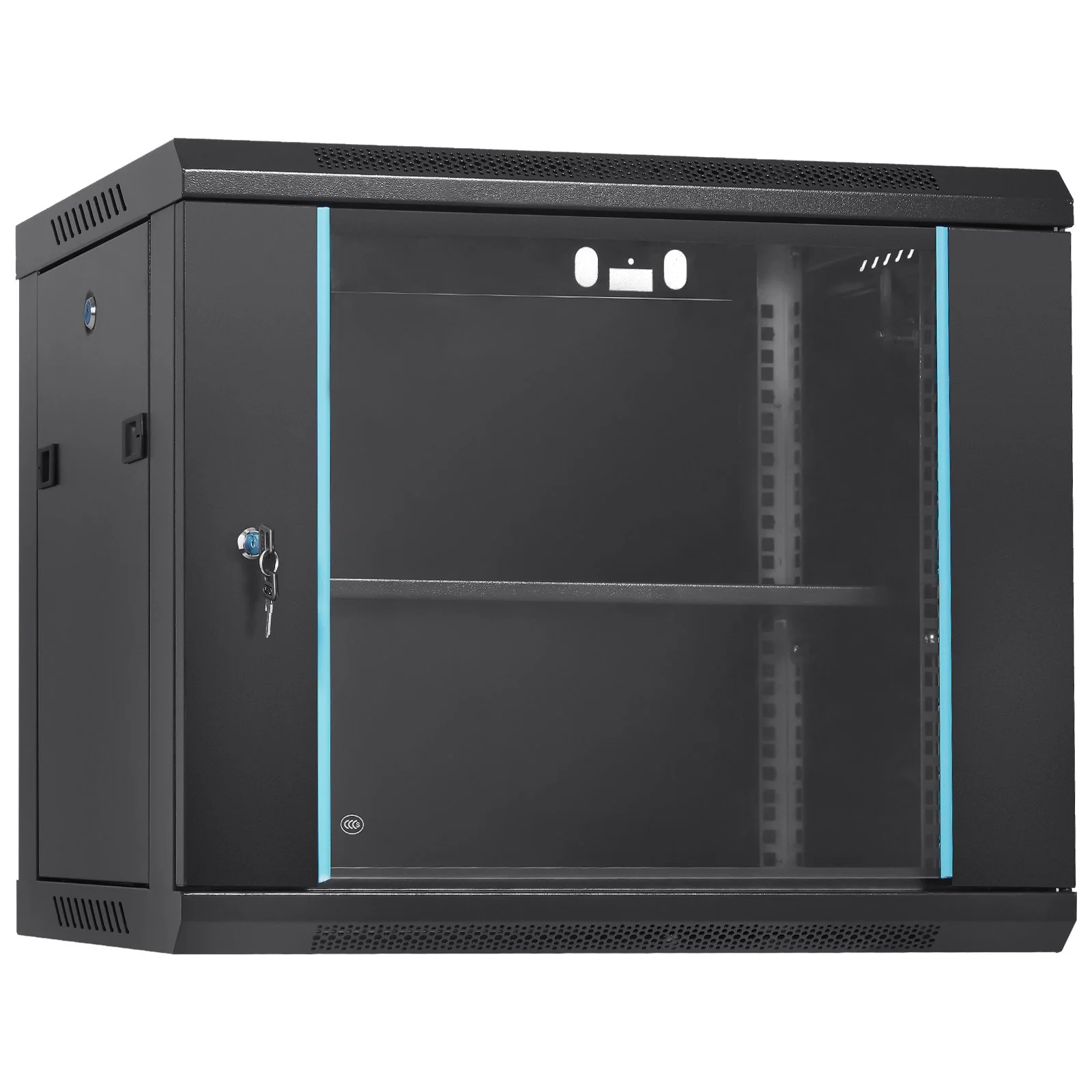 VEVOR 9U Wall Mount Network Server Cabinet, 39.37 cm Deep, Server Rack Cabinet Enclosure, 90.7 kg Max. Ground-mounted Load Capacity, with Locking Glass Door Side Panels, for IT Equipment, A/V Devices
