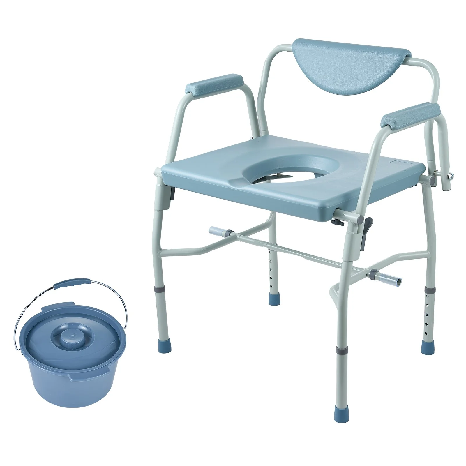 Commode Chair, Bedside Commode with Drop-Down Arms and Detachable Backrest, 5-Level Adjustable Height, 7L Removable Bucket, Easy to Assemble, 1000LBS Capacity, Portable Toilet for Adults Seniors