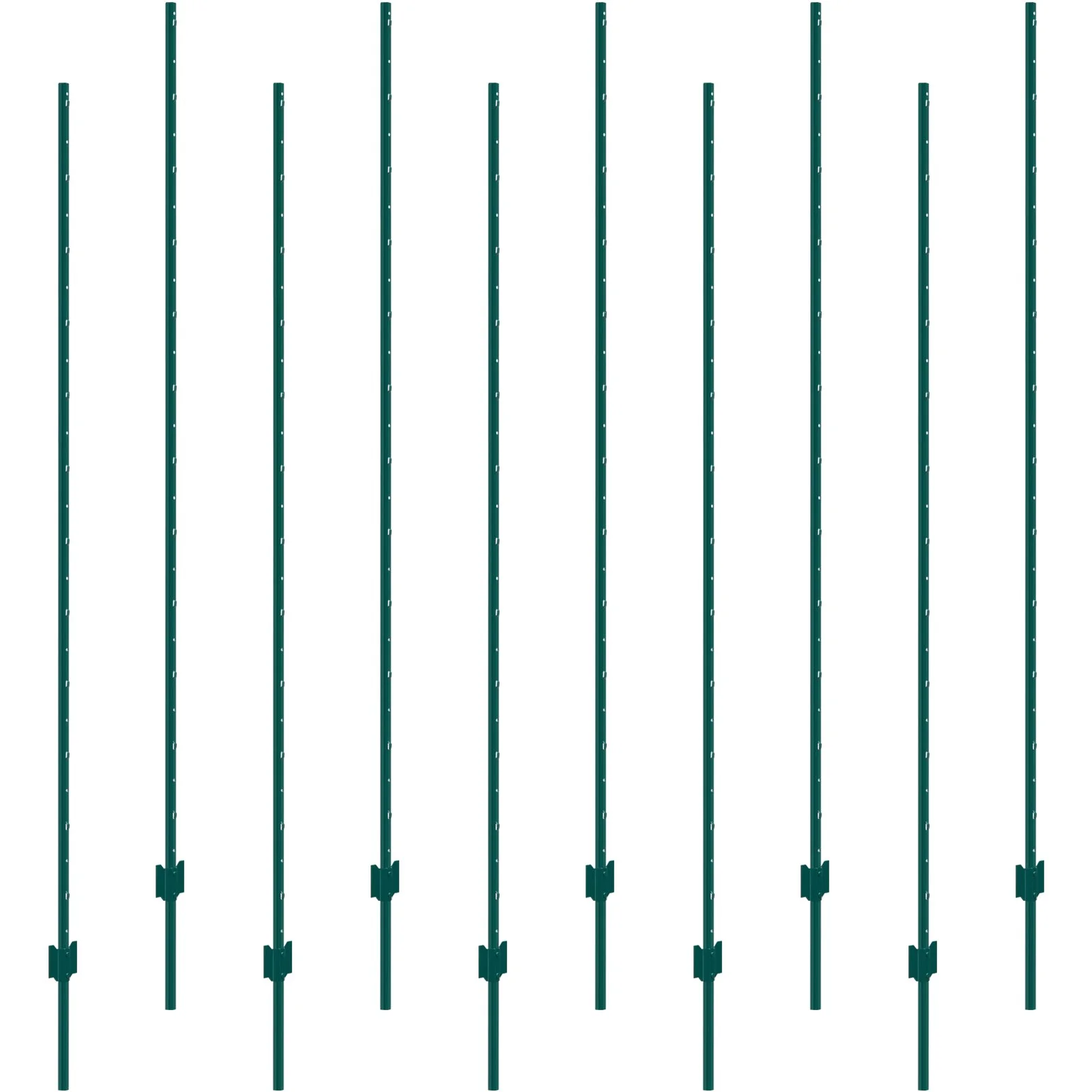 VEVOR 7 Feet Fence Post, 10 Pack U-Channel Heavy Duty Metal Fence Posts, Sturdy Steel Fence Stakes for Garden Yard, Lawn, Farms and Outdoor Wire Fencing, Green