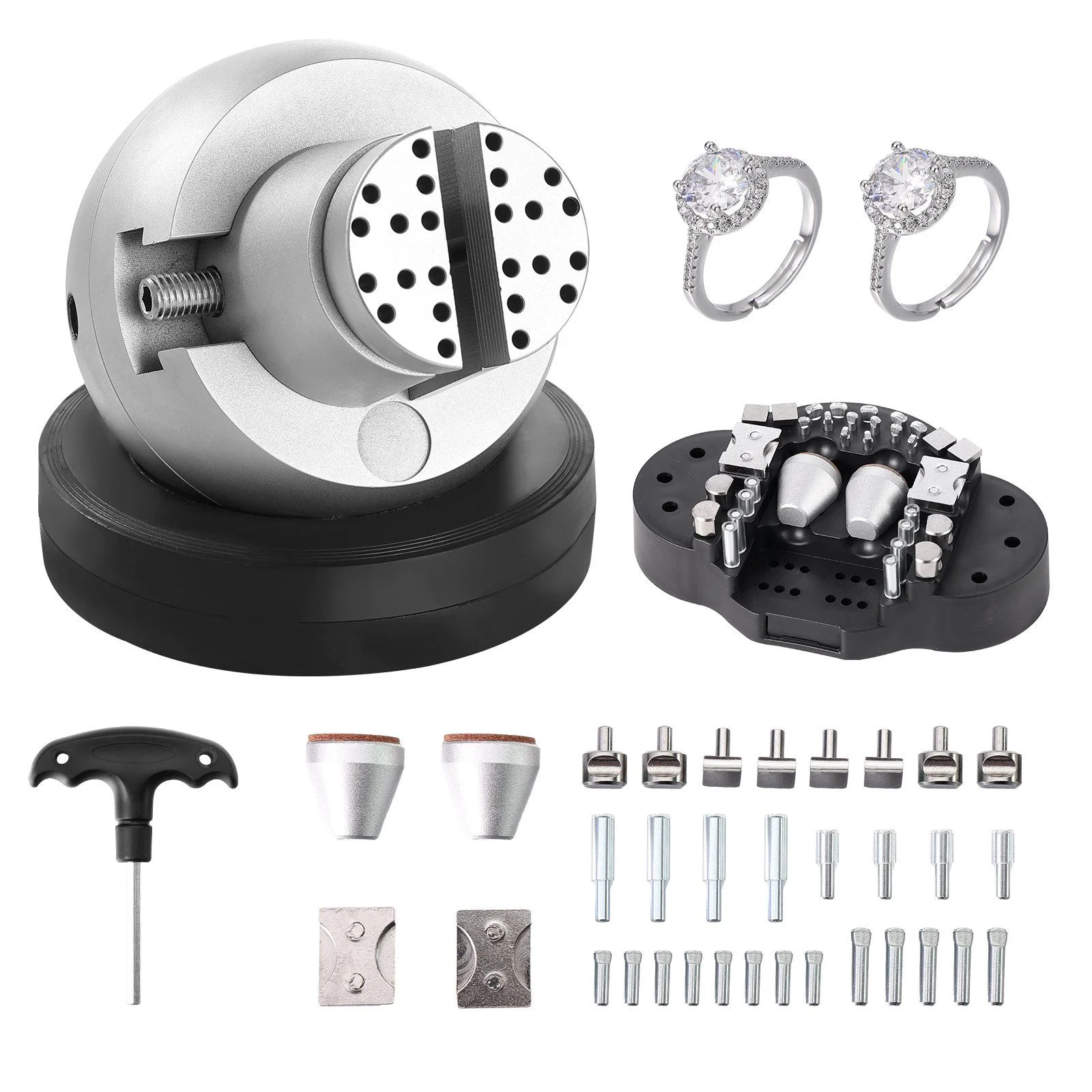 Ball Vise, 5" Engraving Setting Tool, 360° Rotation Engraving Block Vise, 35 PCS Attachment Jewelry Engraving Block Tools Standard Block for Gemstone Inlay and Small-Scale Engraving