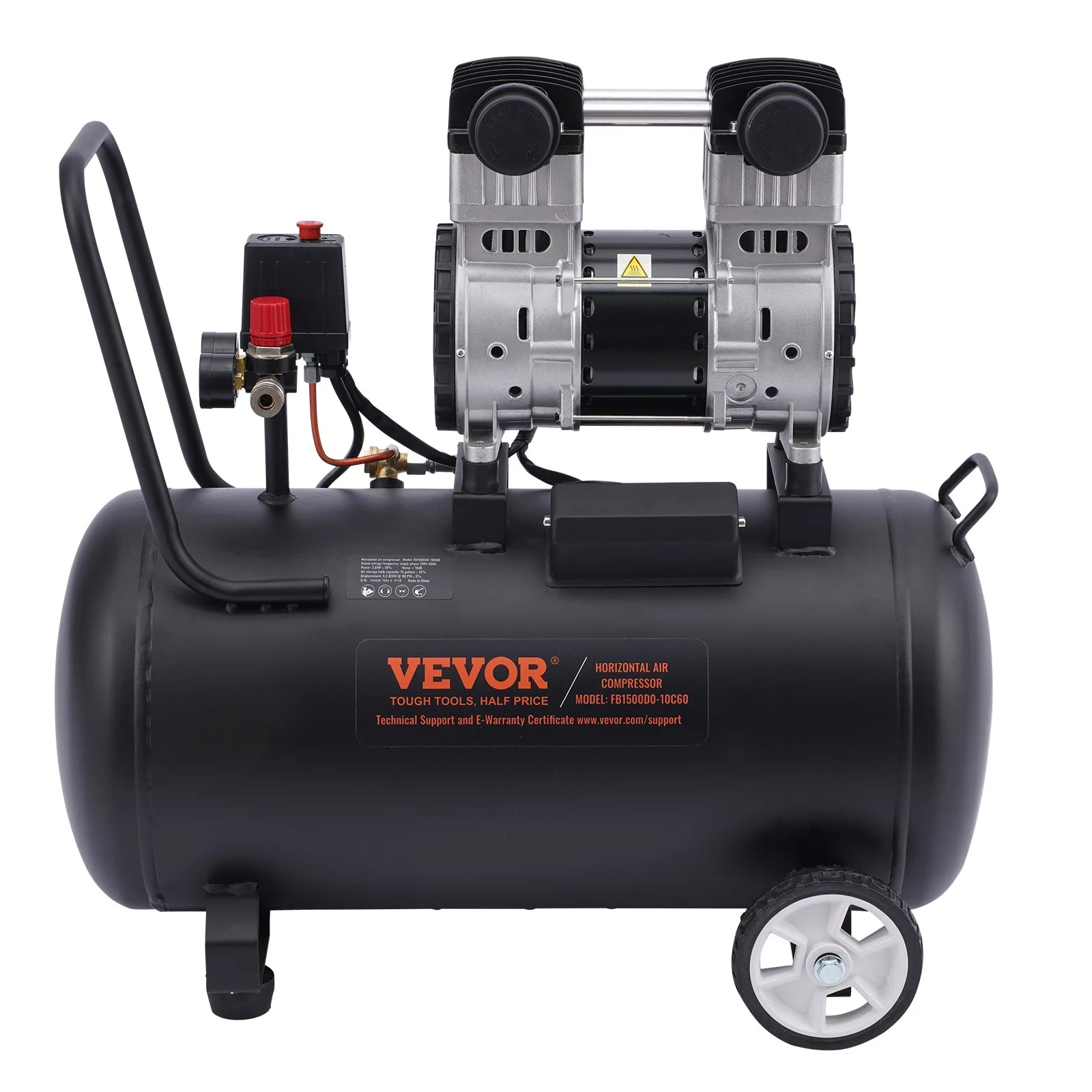 VEVOR Air Compressor Compact Portable Oil Free Compressor 60L 90 PSI
