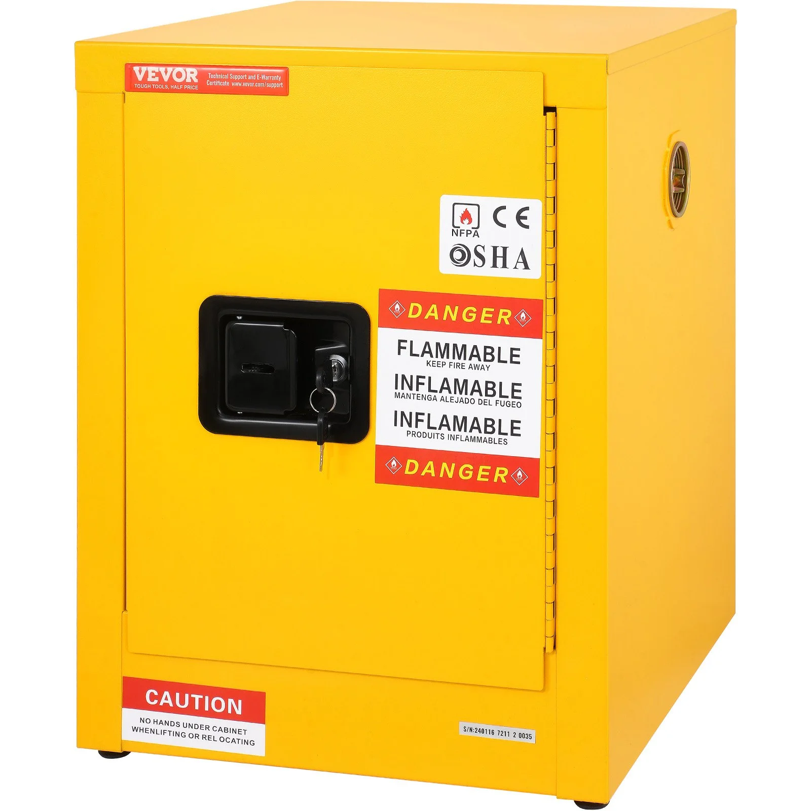 12 Gallon Safety Cabinet for Flammable Liquids Single door and Manual Close Yellow Hazardous Storage