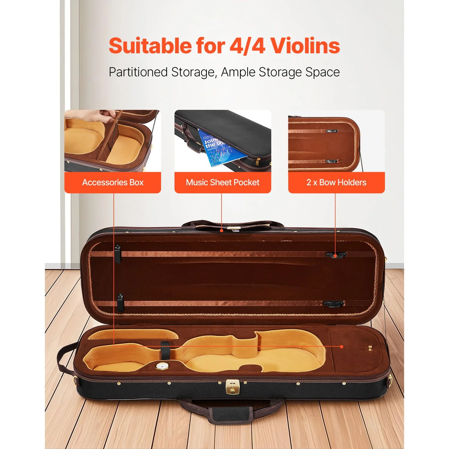 4/4 Full Size Violin Case, Built-in Hygrometer, Lightweight Portable Travel Carrying Bag, with Plush Lining, Shoulder Straps, Anti-Scratch, Profession thumbnail 3