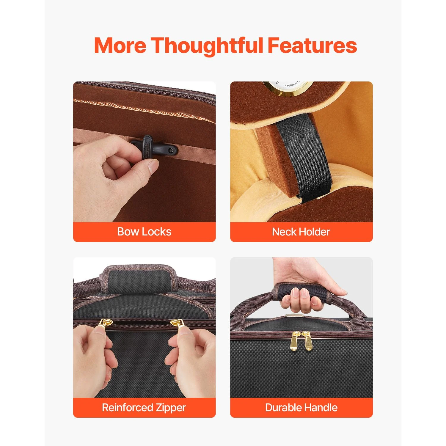 4/4 Full Size Violin Case, Built-in Hygrometer, Lightweight Portable Travel Carrying Bag, with Plush Lining, Shoulder Straps, Anti-Scratch, Profession thumbnail 6