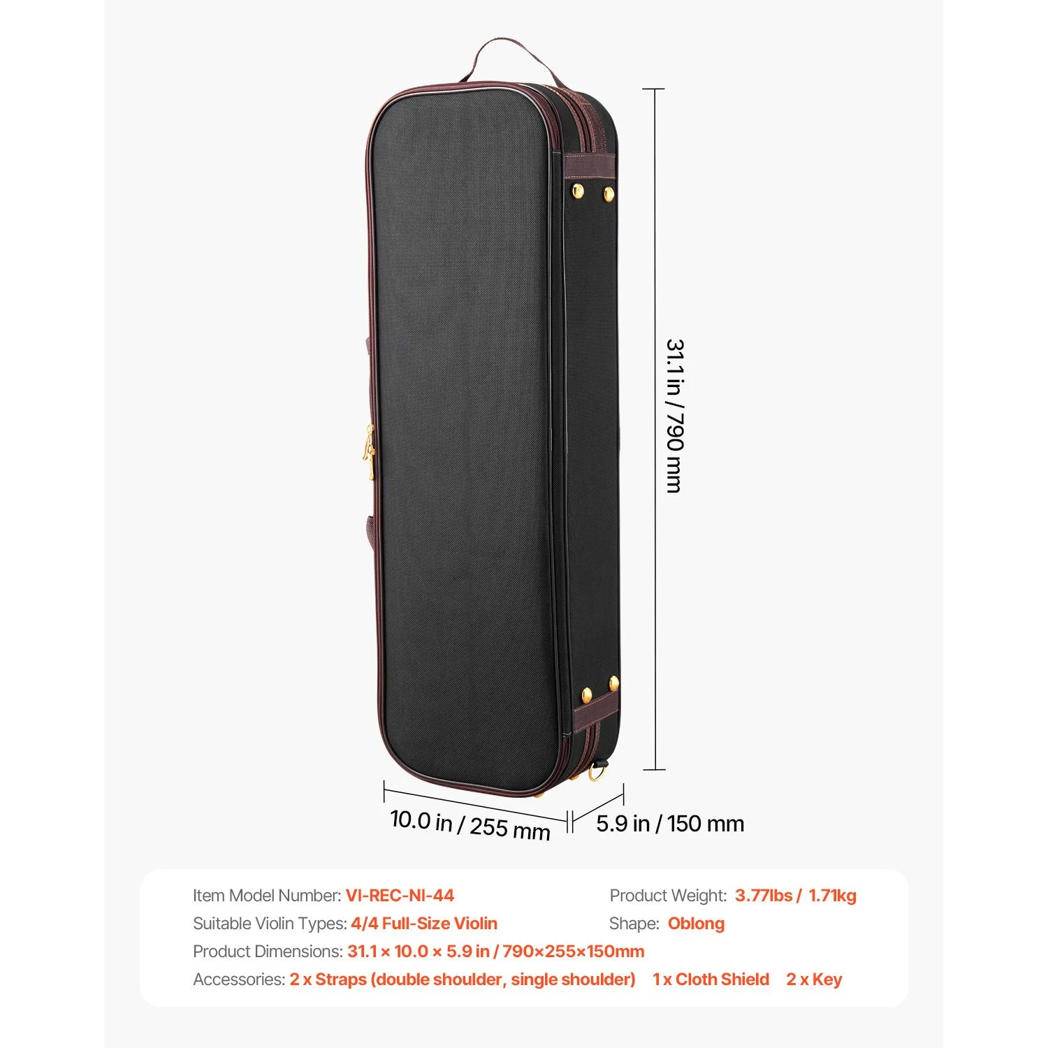 4/4 Full Size Violin Case, Built-in Hygrometer, Lightweight Portable Travel Carrying Bag, with Plush Lining, Shoulder Straps, Anti-Scratch, Profession thumbnail 7