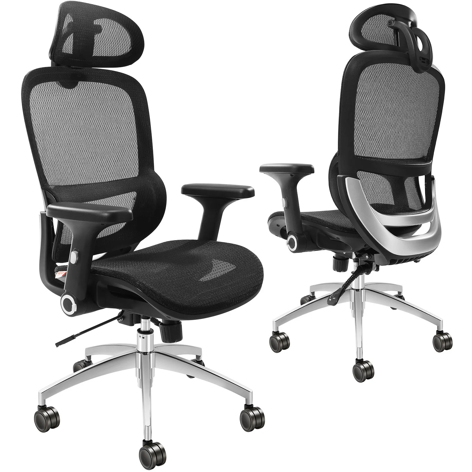 VEVOR Mesh Office Chair, Adjustable High Back Desk Chair with Mesh Seat, Angle and Height Adjustable Home Office Chair with Lumbar and Head Support, Swivel Computer Task Chair