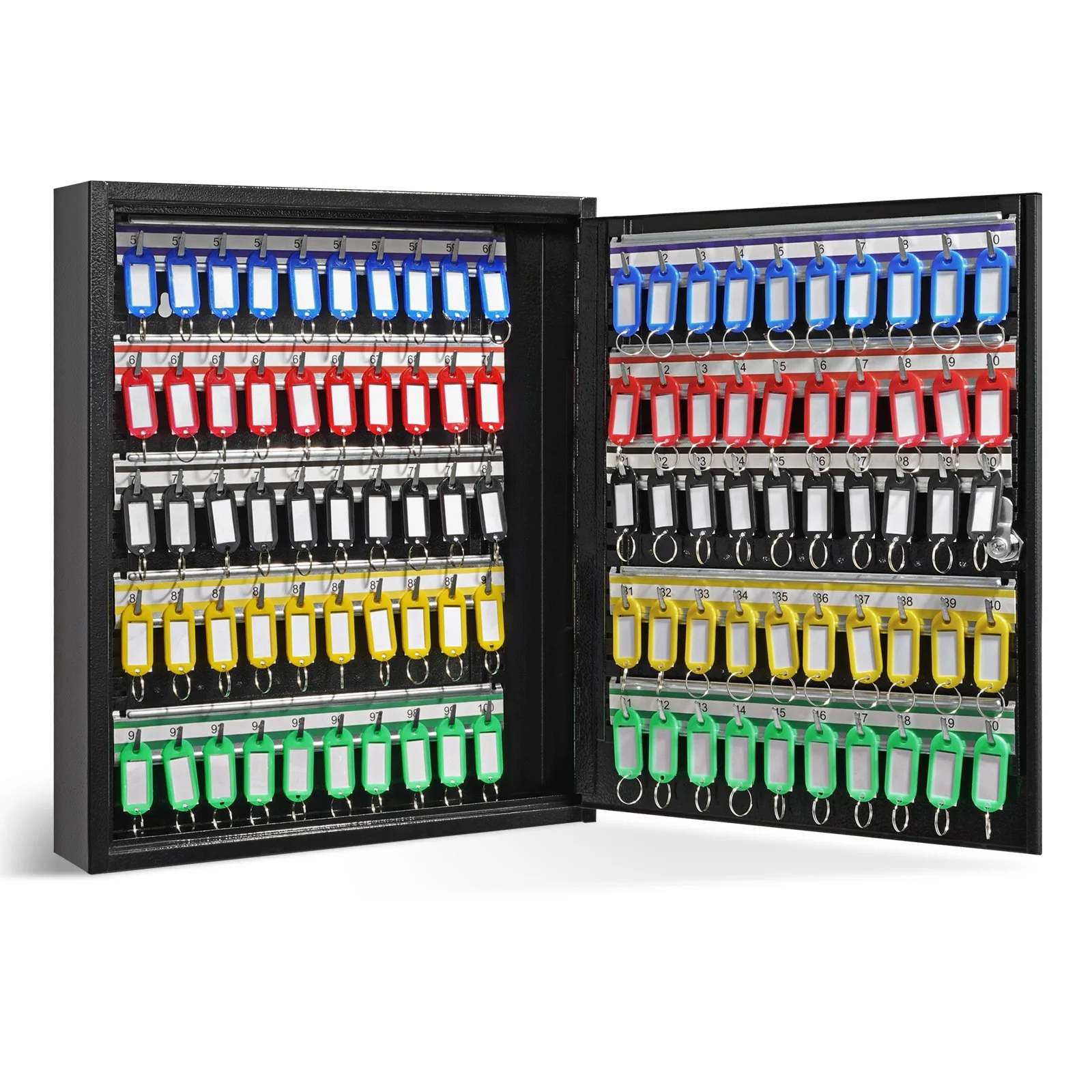 VEVOR 100-Key Cabinet, Key Lock Box with Adjustable Racks, Security Key Storage Box Steel, Key Organizer with 100 Colorful Key Tags and 2 Record Cards for School, Office, Hotel