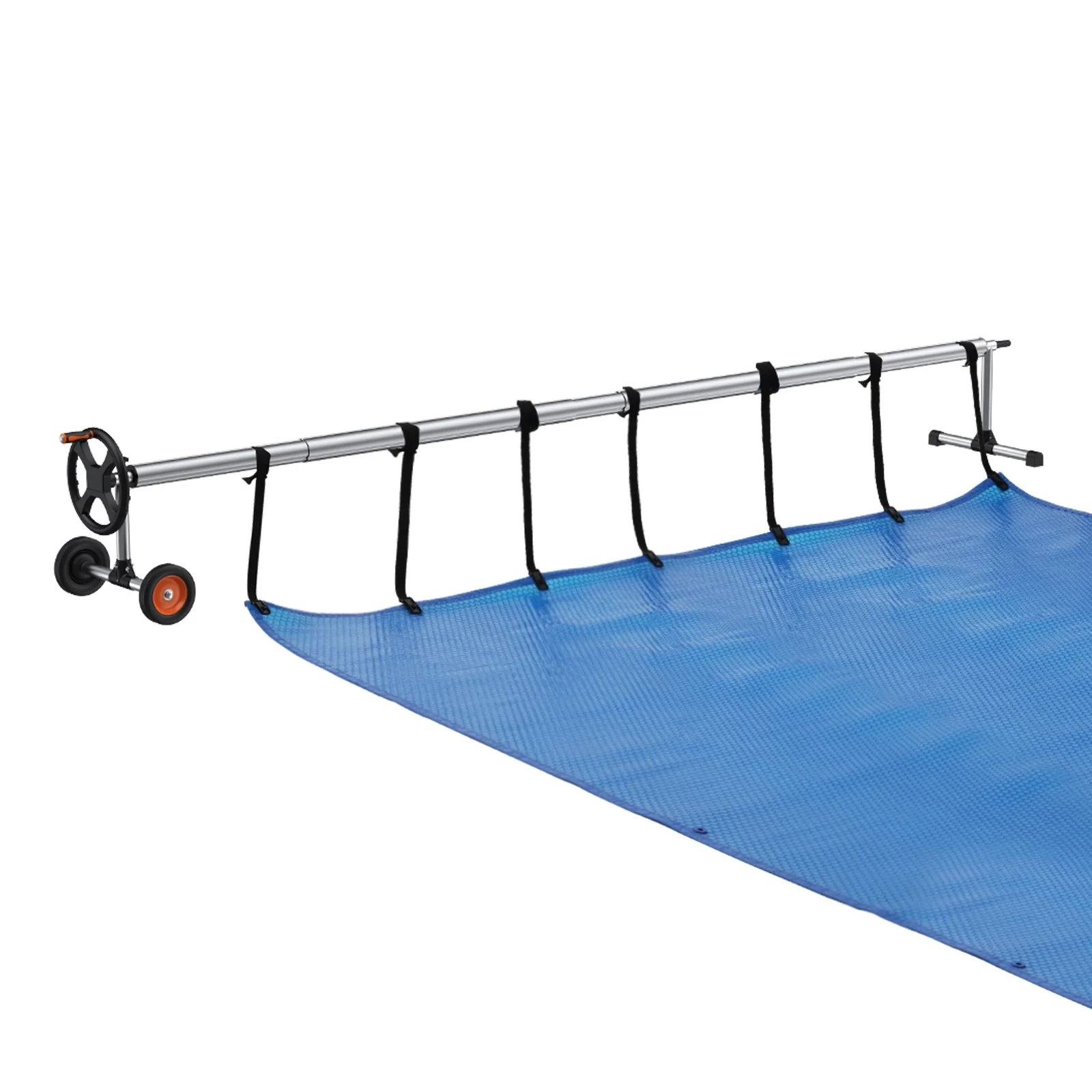 VEVOR Pool Cover Reel, Aluminum Solar Cover Reel 22 ft, Inground Swimming Pool Cover Reel Set with Rubber Wheels and Sandbags, Fits for 5-22 ft Width Swimming Pools